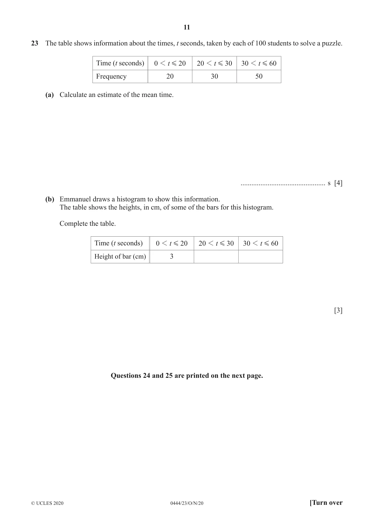 Cambridge IGCSE Mathematics (US) 0444 2020 Oct/Nov Paper 2 · Variant 3 question paper, page 11 of 12