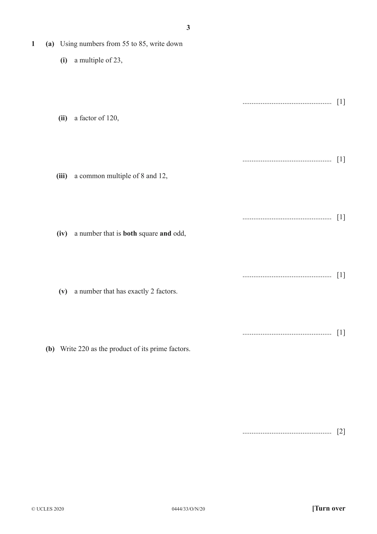 Cambridge IGCSE Mathematics (US) 0444 2020 Oct/Nov Paper 3 · Variant 3 question paper, page 3 of 20