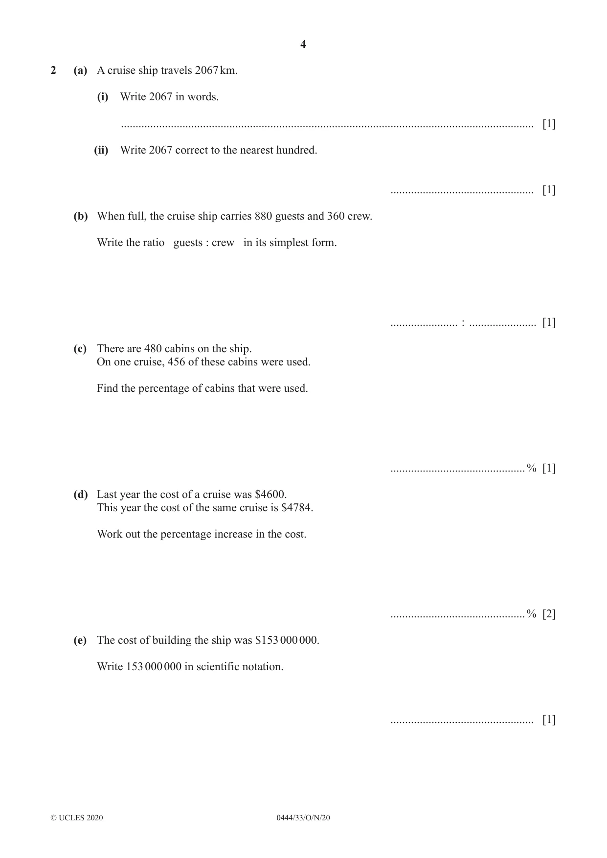 Cambridge IGCSE Mathematics (US) 0444 2020 Oct/Nov Paper 3 · Variant 3 question paper, page 4 of 20
