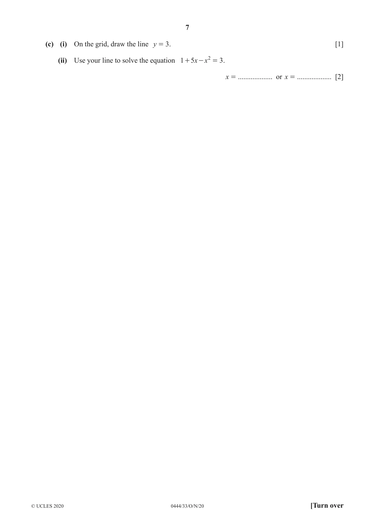 Cambridge IGCSE Mathematics (US) 0444 2020 Oct/Nov Paper 3 · Variant 3 question paper, page 7 of 20
