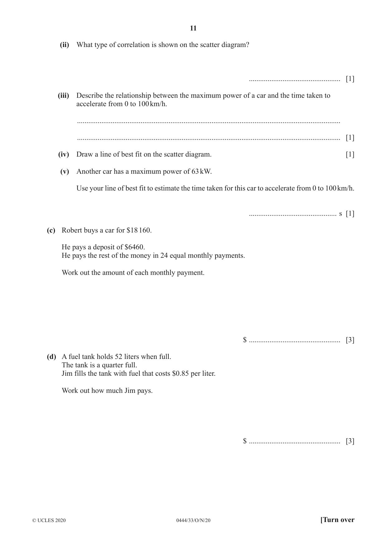 Cambridge IGCSE Mathematics (US) 0444 2020 Oct/Nov Paper 3 · Variant 3 question paper, page 11 of 20