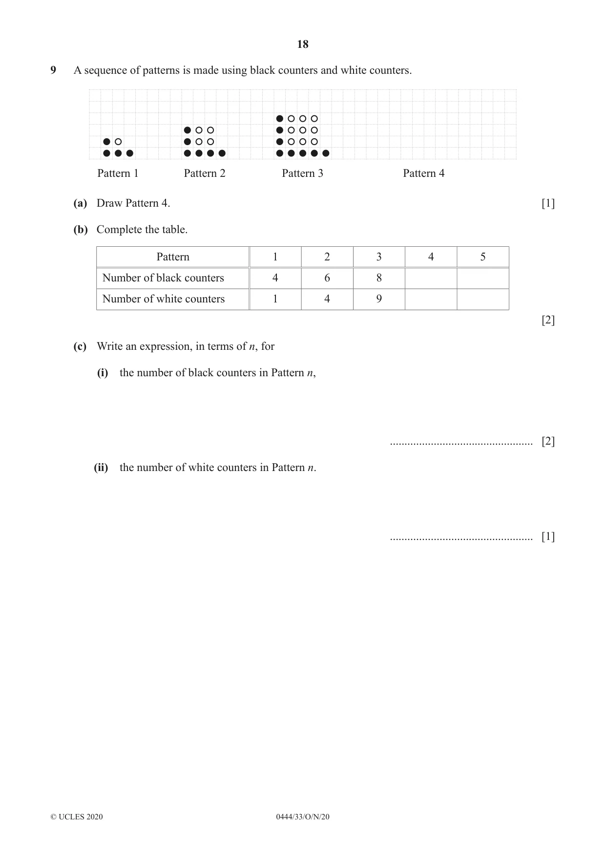 Cambridge IGCSE Mathematics (US) 0444 2020 Oct/Nov Paper 3 · Variant 3 question paper, page 18 of 20