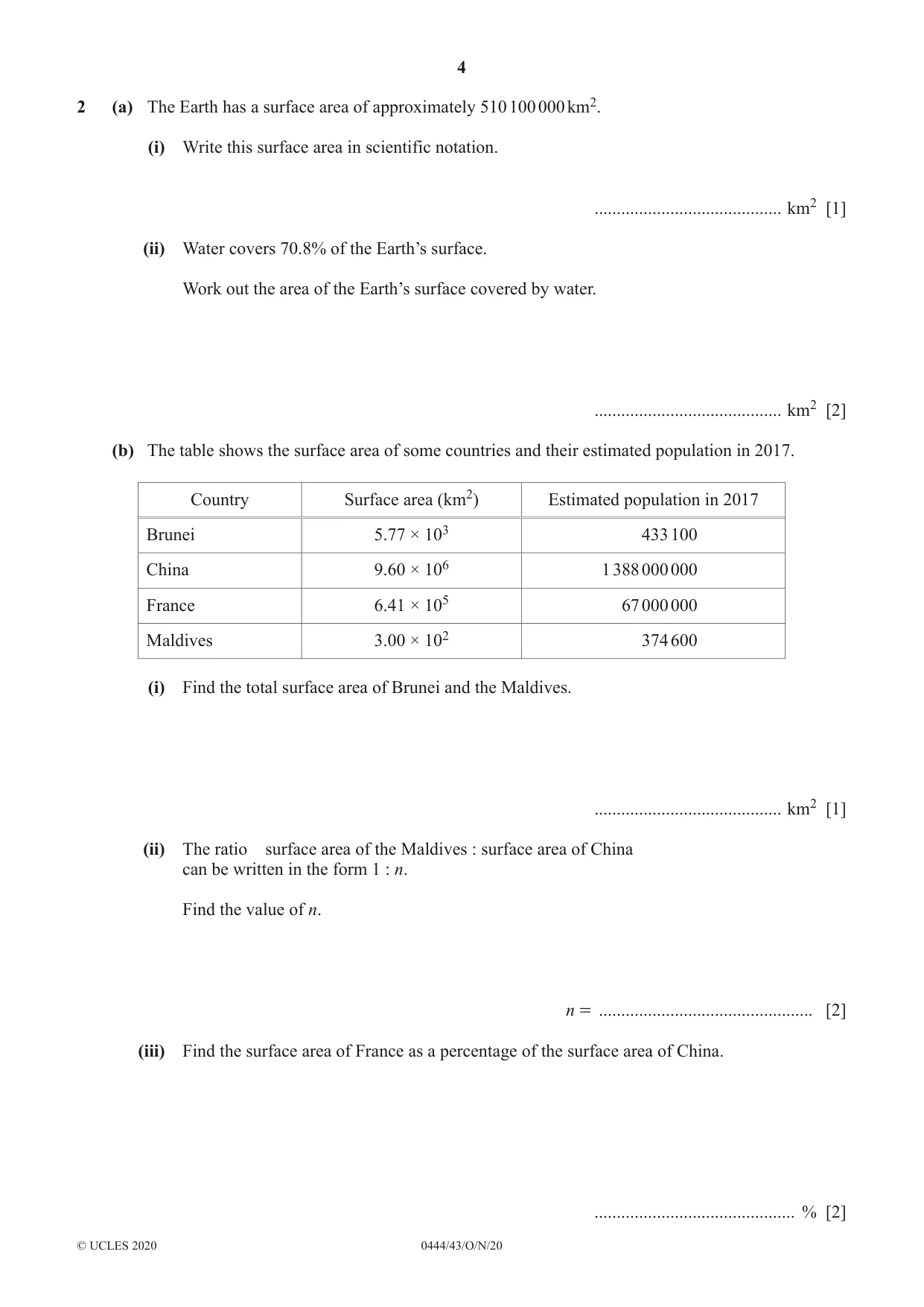 Cambridge IGCSE Mathematics (US) 0444 2020 Oct/Nov Paper 4 · Variant 3 question paper, page 4 of 20