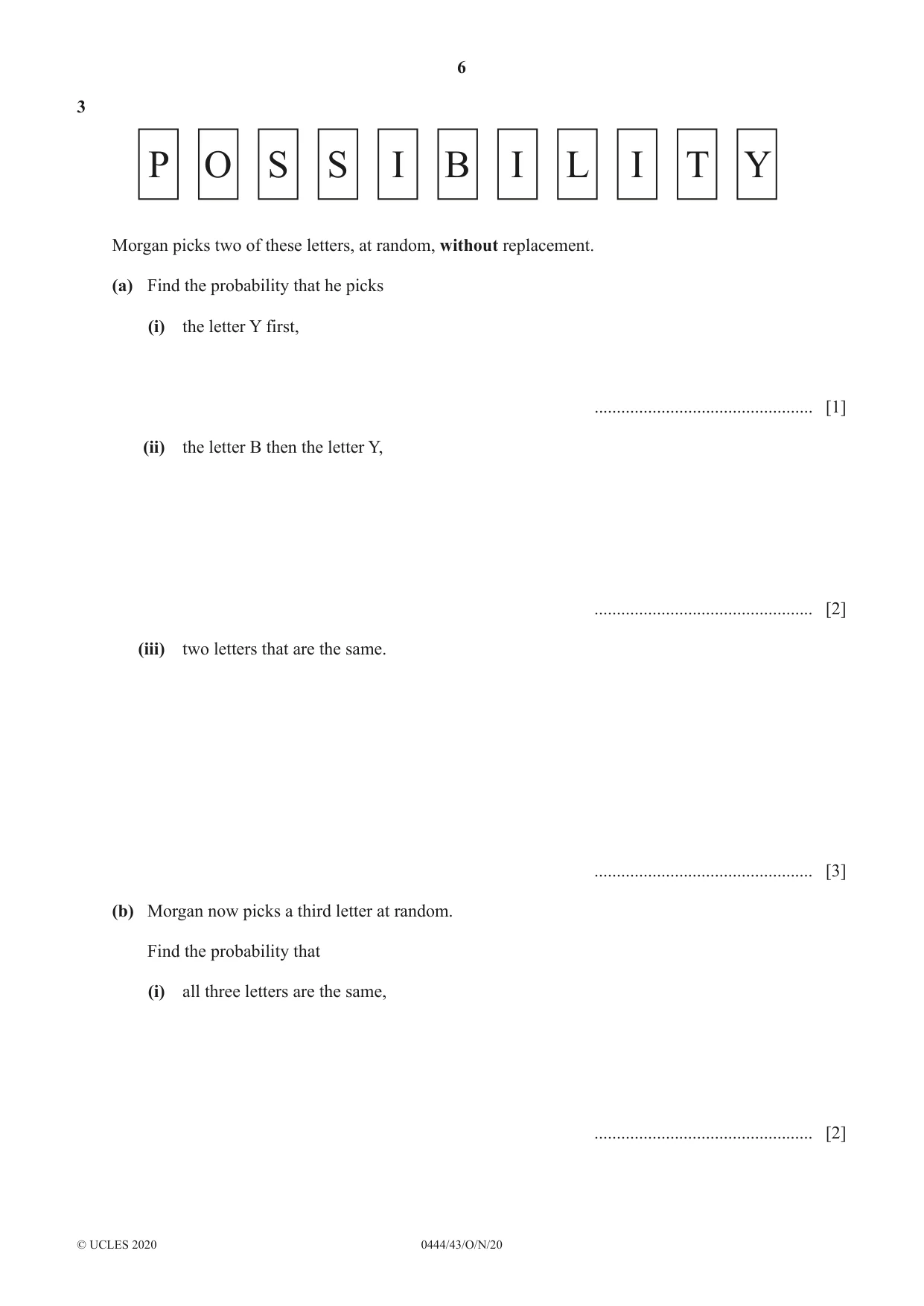 Cambridge IGCSE Mathematics (US) 0444 2020 Oct/Nov Paper 4 · Variant 3 question paper, page 6 of 20