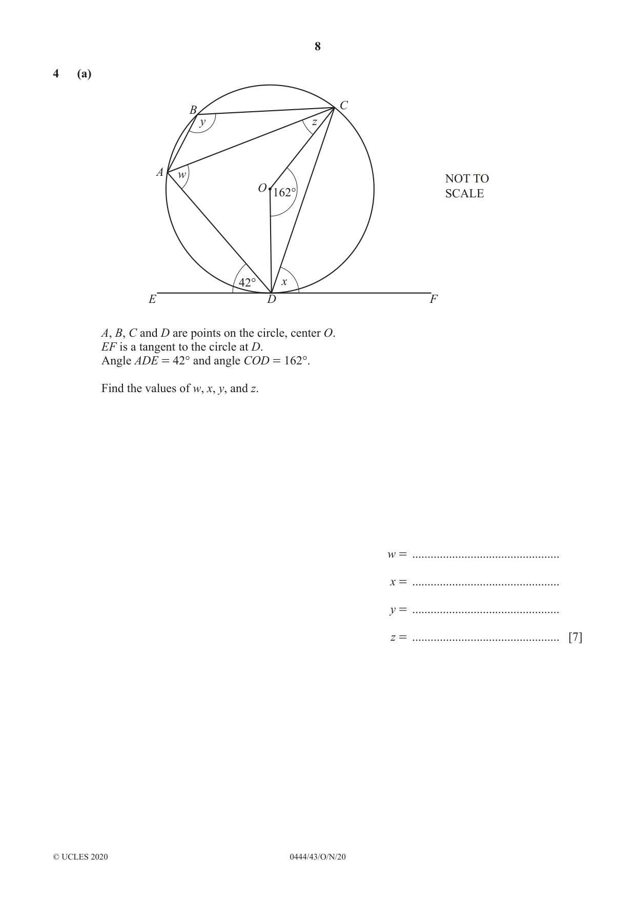 Cambridge IGCSE Mathematics (US) 0444 2020 Oct/Nov Paper 4 · Variant 3 question paper, page 8 of 20