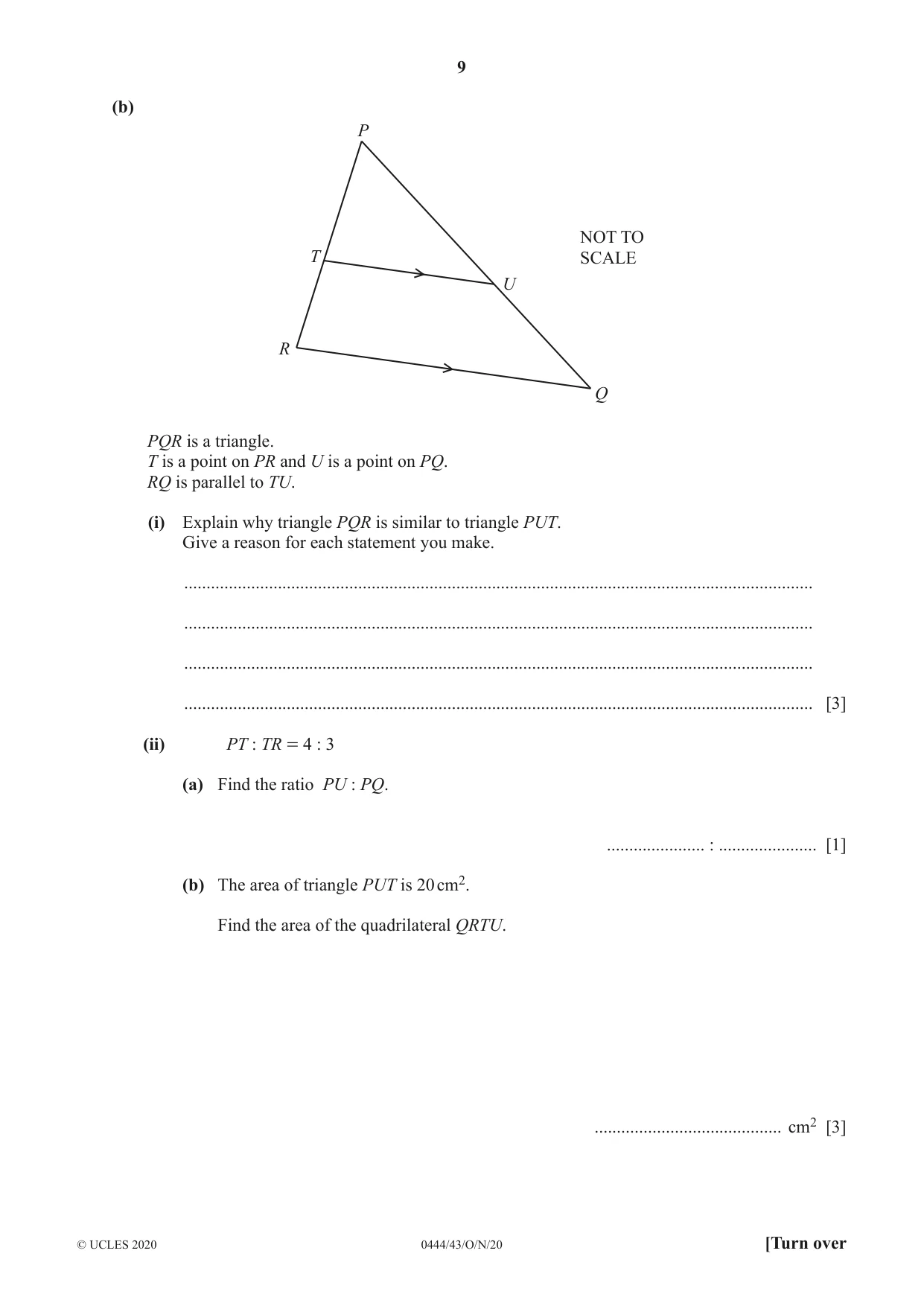 Cambridge IGCSE Mathematics (US) 0444 2020 Oct/Nov Paper 4 · Variant 3 question paper, page 9 of 20