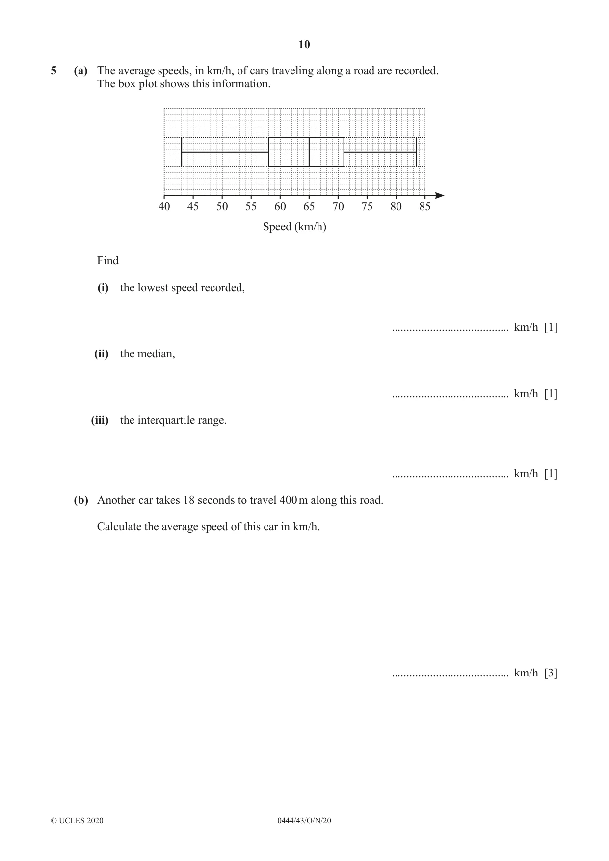 Cambridge IGCSE Mathematics (US) 0444 2020 Oct/Nov Paper 4 · Variant 3 question paper, page 10 of 20