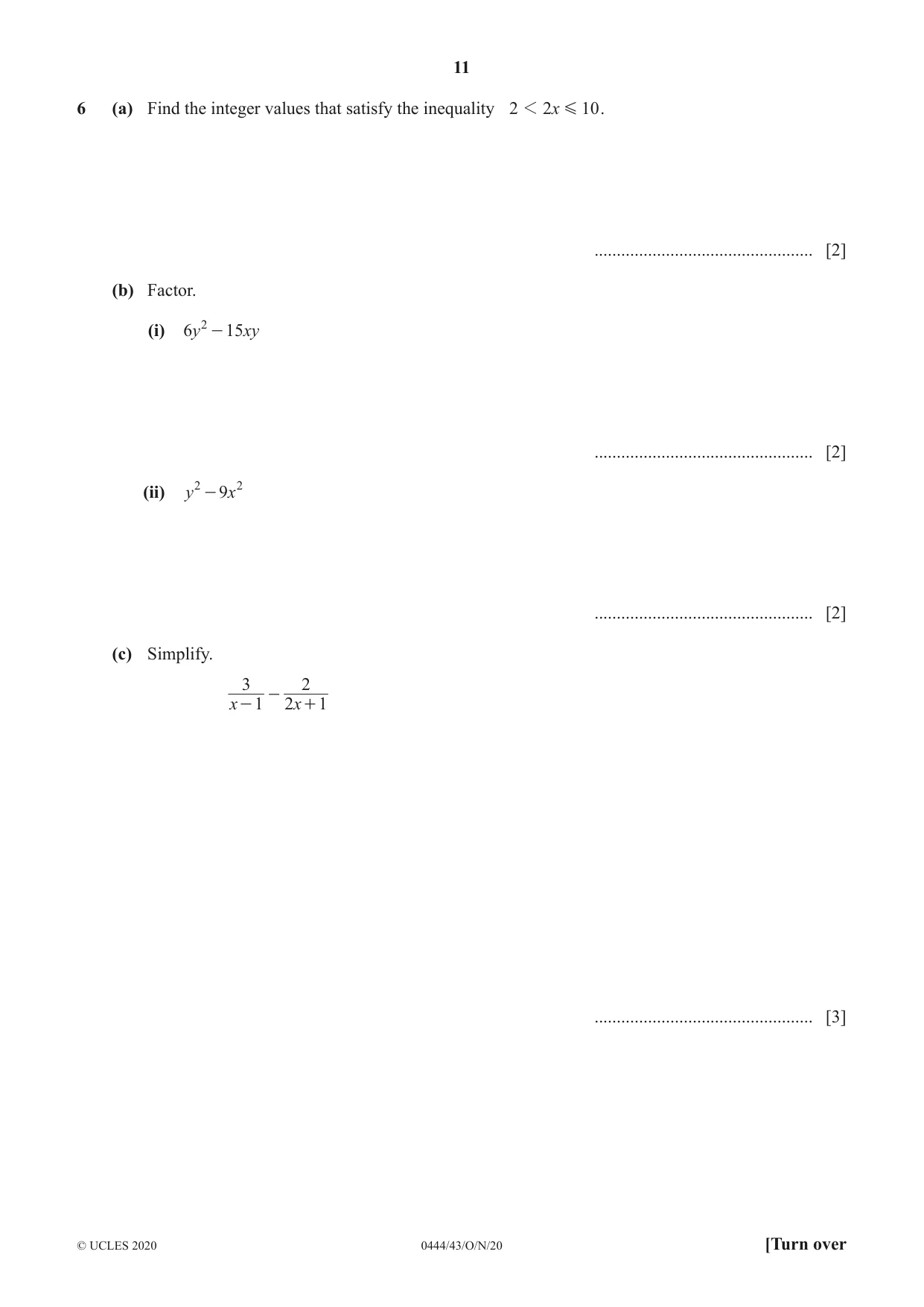 Cambridge IGCSE Mathematics (US) 0444 2020 Oct/Nov Paper 4 · Variant 3 question paper, page 11 of 20