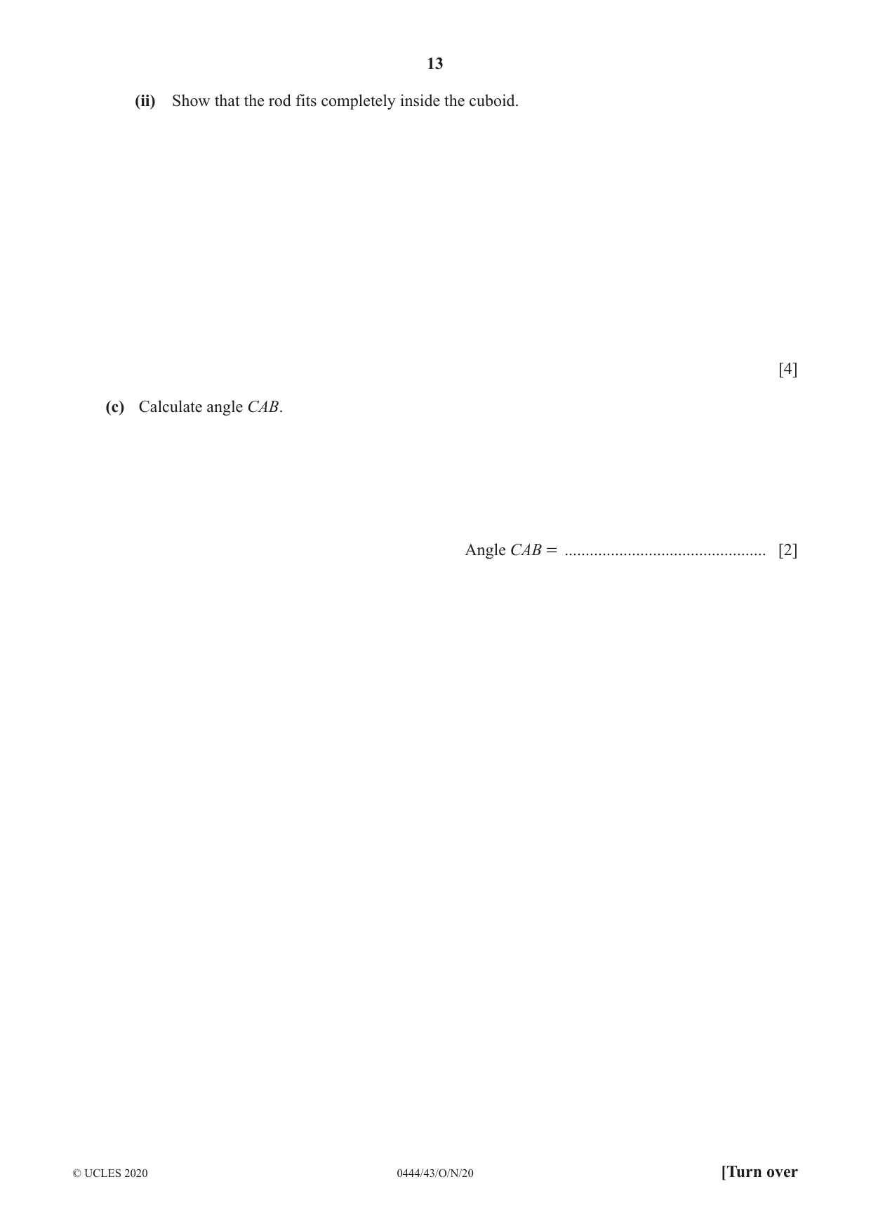 Cambridge IGCSE Mathematics (US) 0444 2020 Oct/Nov Paper 4 · Variant 3 question paper, page 13 of 20