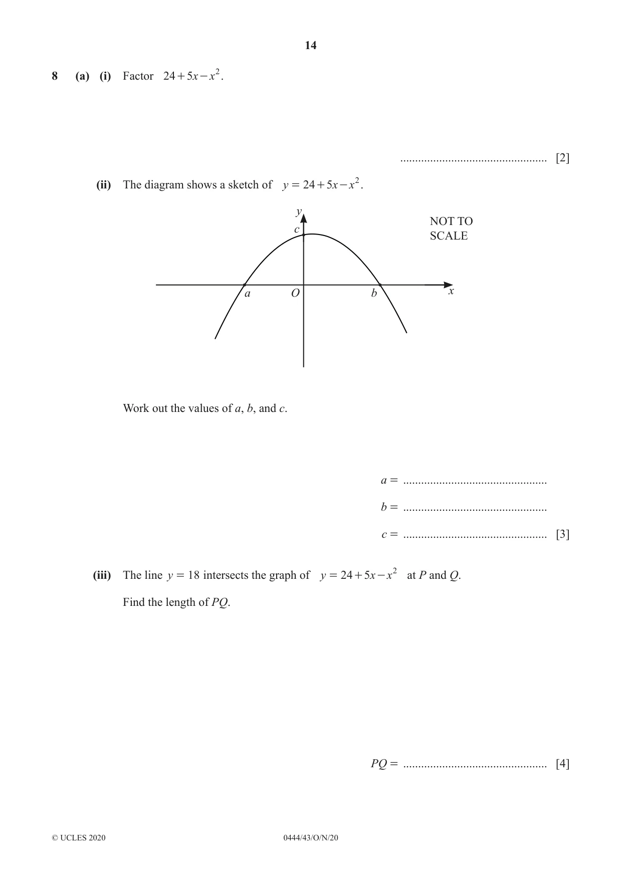 Cambridge IGCSE Mathematics (US) 0444 2020 Oct/Nov Paper 4 · Variant 3 question paper, page 14 of 20