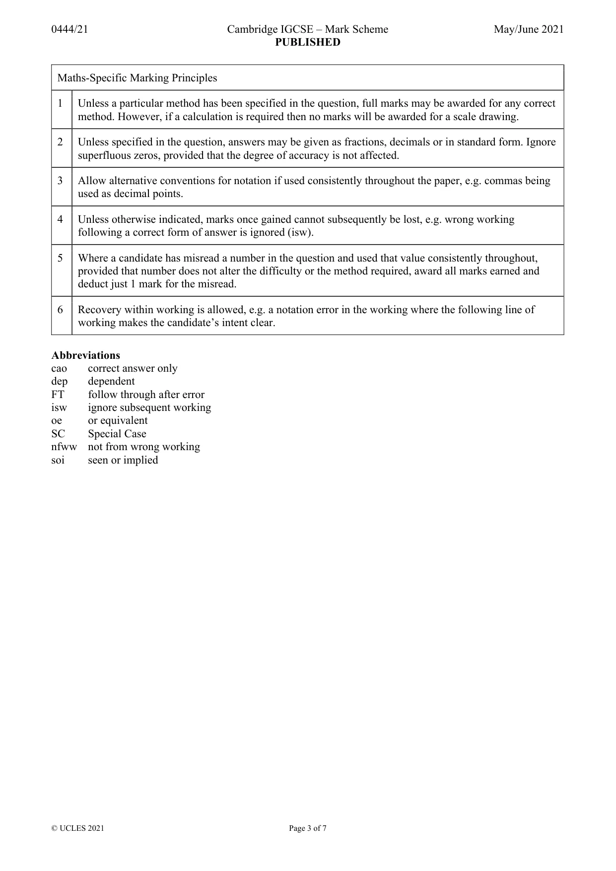 Mark scheme, page 3 of 7