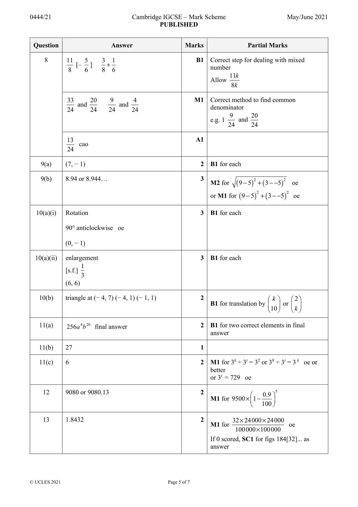 Mark scheme, page 5 of 7
