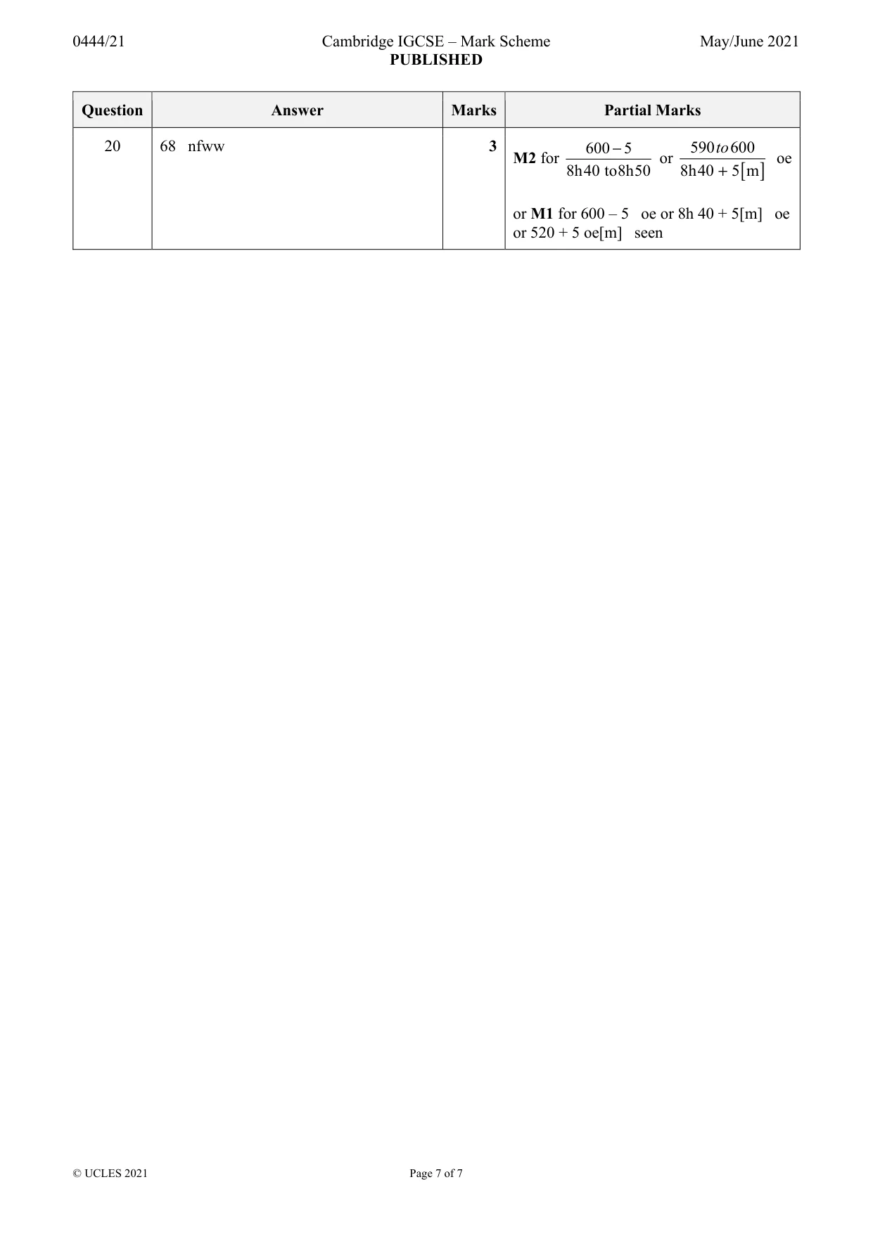 Mark scheme, page 7 of 7