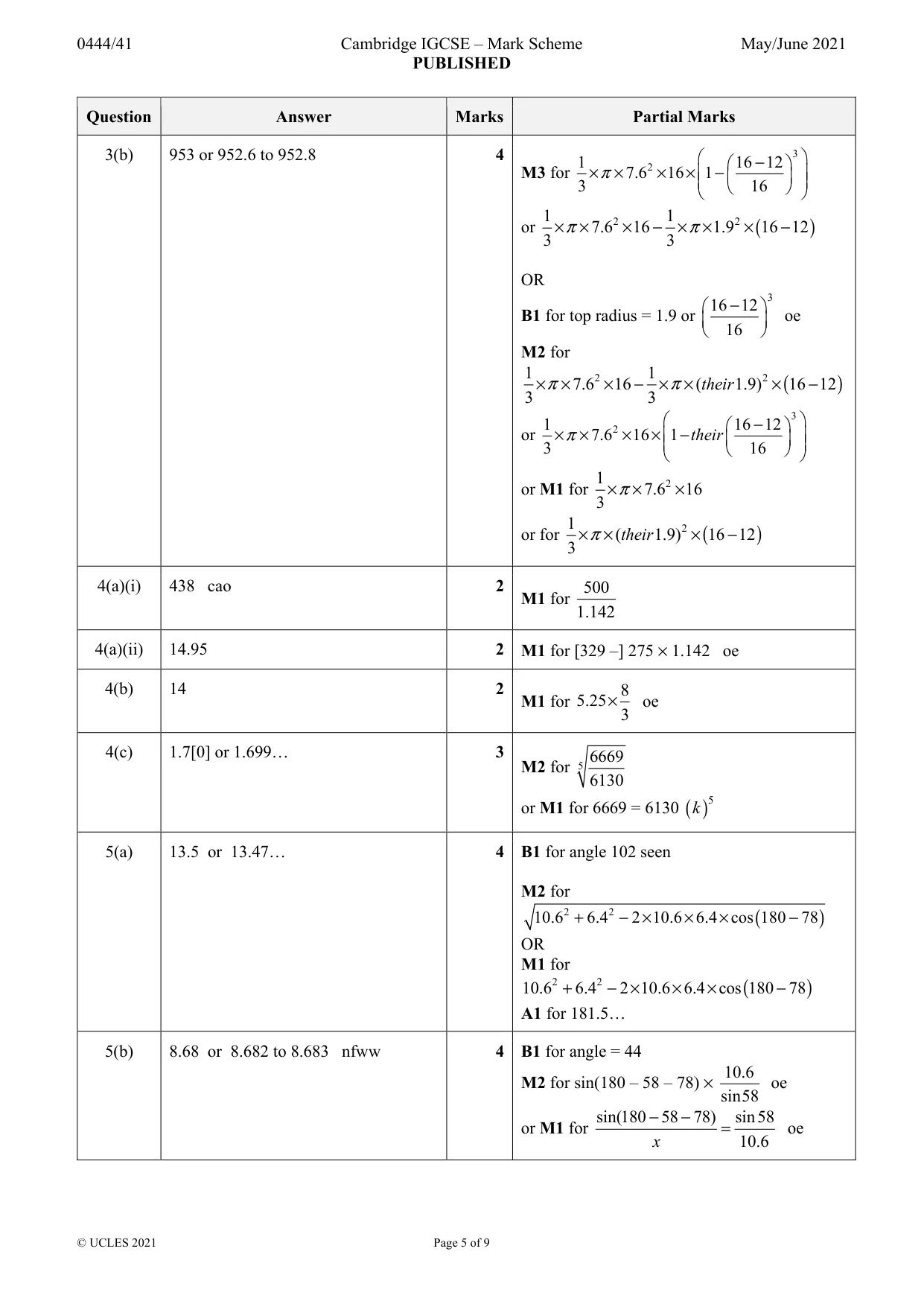 Mark scheme, page 5 of 9