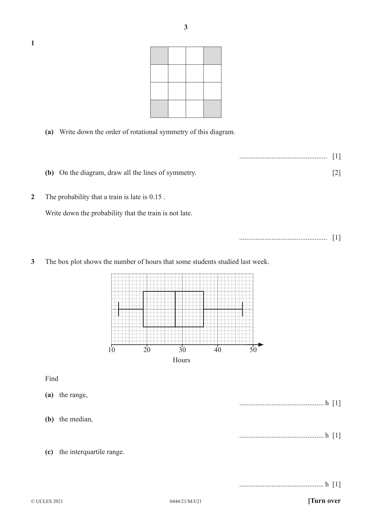 Cambridge IGCSE Mathematics (US) 0444 2021 May/June Paper 2 · Variant 1 question paper, page 3 of 12