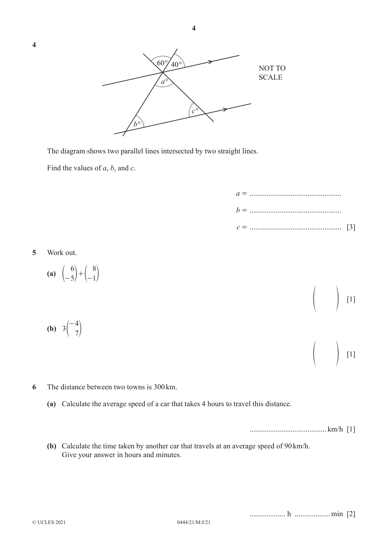 Cambridge IGCSE Mathematics (US) 0444 2021 May/June Paper 2 · Variant 1 question paper, page 4 of 12