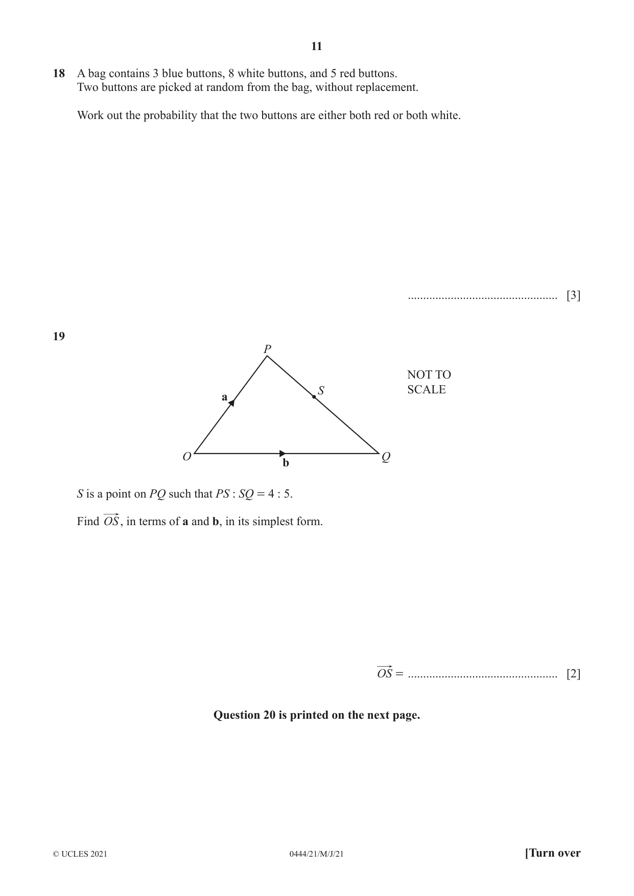 Cambridge IGCSE Mathematics (US) 0444 2021 May/June Paper 2 · Variant 1 question paper, page 11 of 12