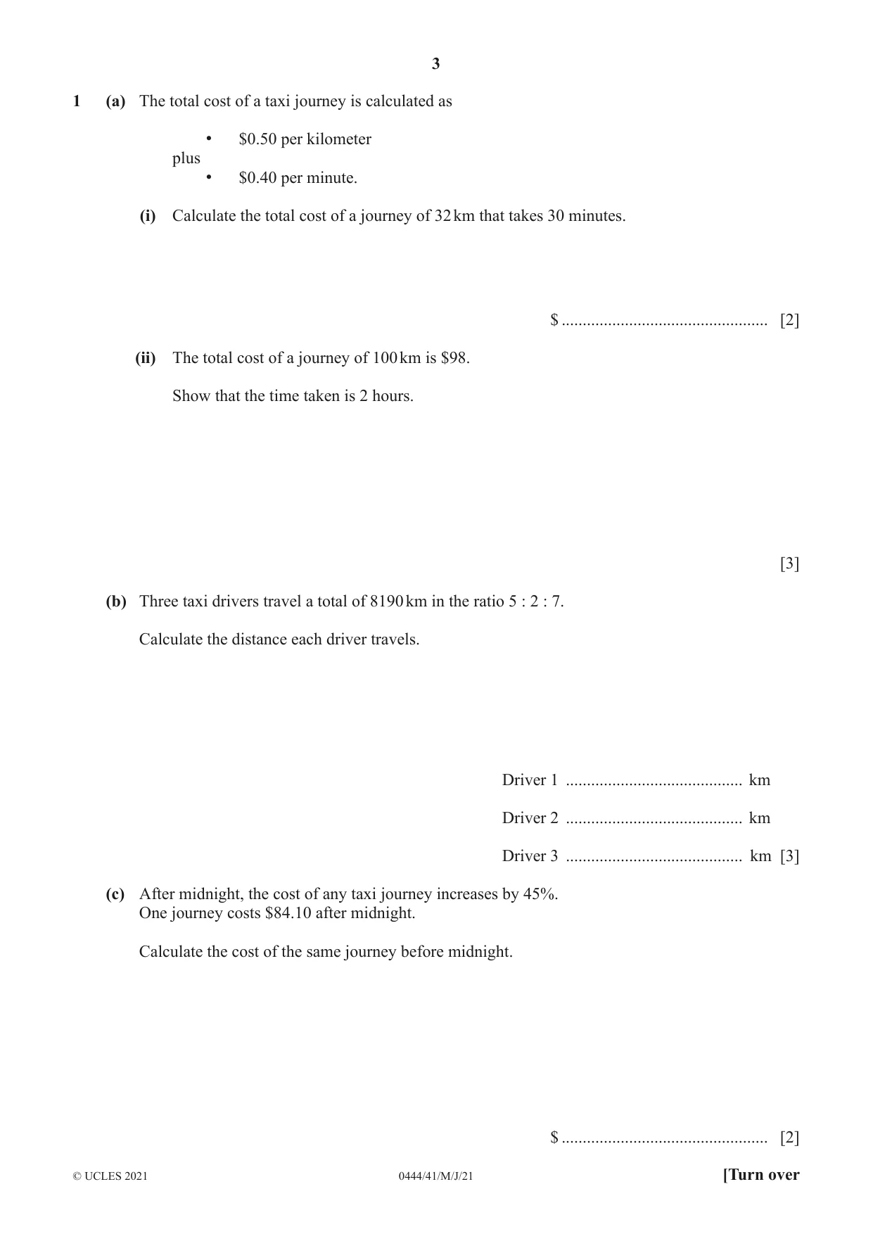 Cambridge IGCSE Mathematics (US) 0444 2021 May/June Paper 4 · Variant 1 question paper, page 3 of 20