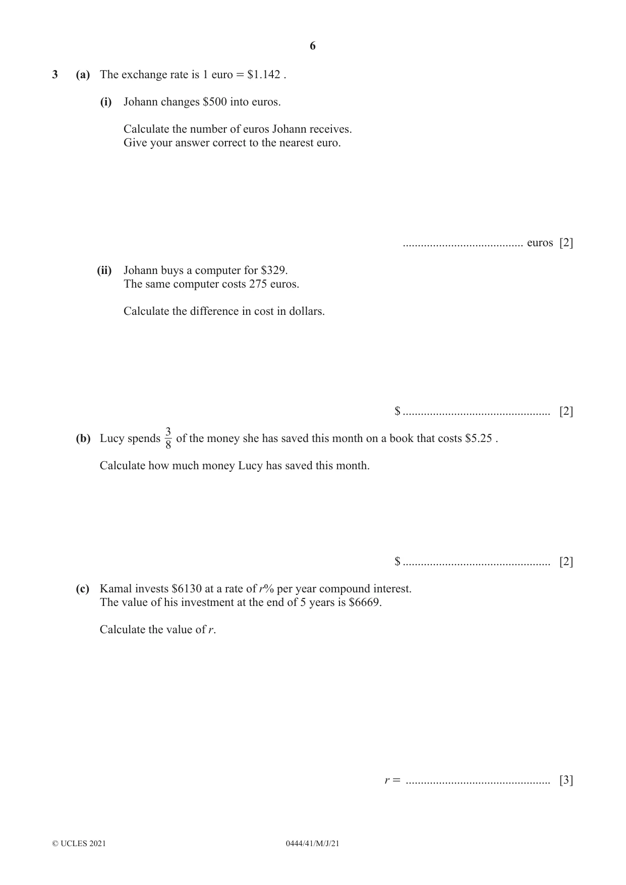 Cambridge IGCSE Mathematics (US) 0444 2021 May/June Paper 4 · Variant 1 question paper, page 6 of 20