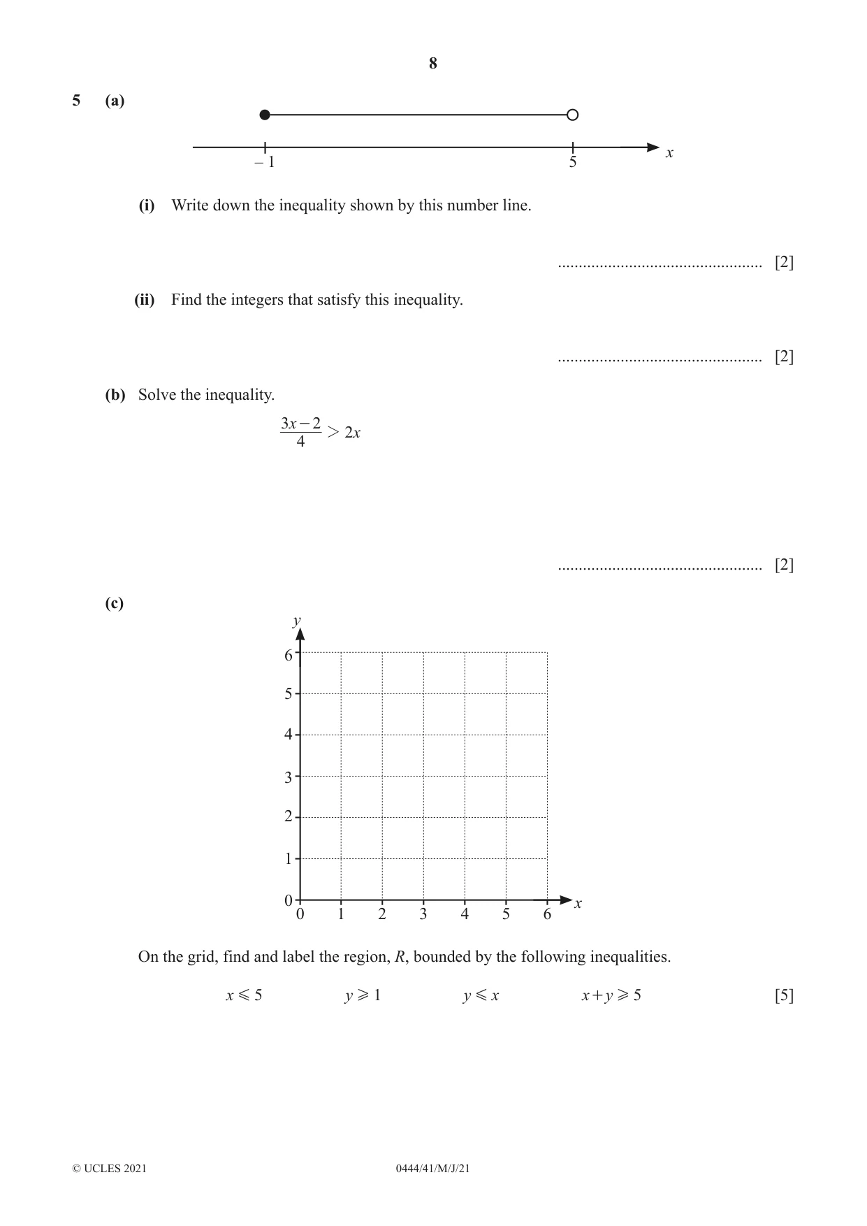 Cambridge IGCSE Mathematics (US) 0444 2021 May/June Paper 4 · Variant 1 question paper, page 8 of 20