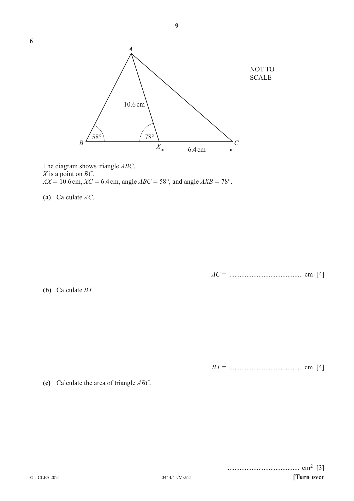 Cambridge IGCSE Mathematics (US) 0444 2021 May/June Paper 4 · Variant 1 question paper, page 9 of 20