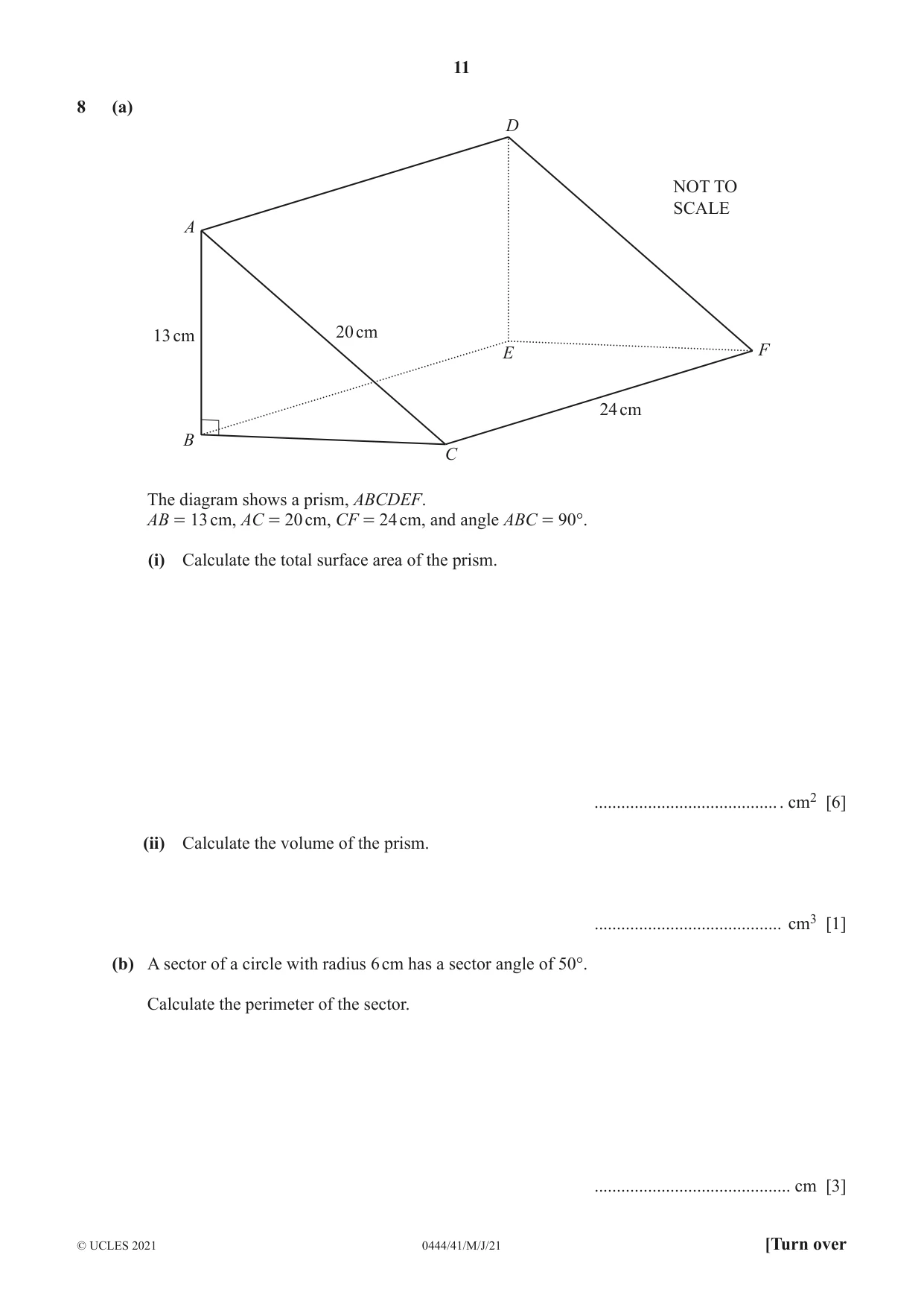 Cambridge IGCSE Mathematics (US) 0444 2021 May/June Paper 4 · Variant 1 question paper, page 11 of 20