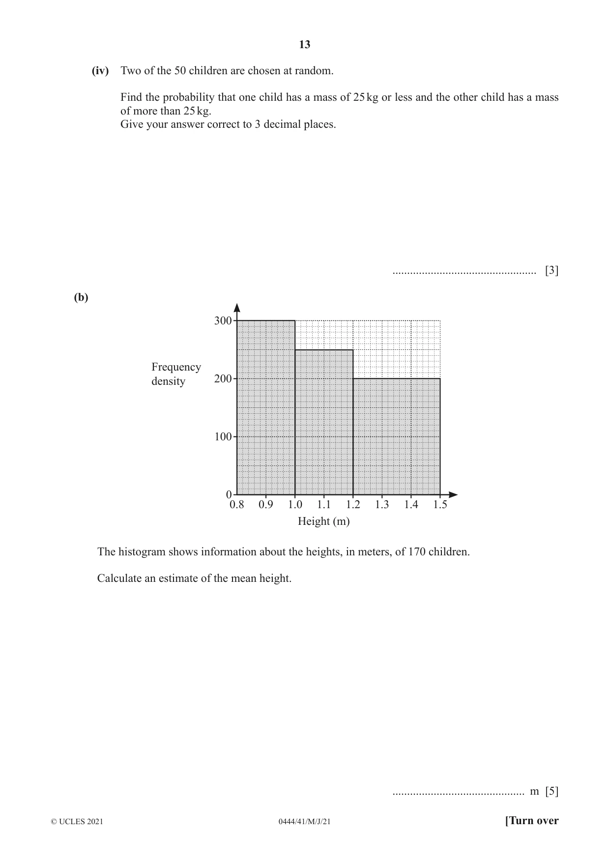 Cambridge IGCSE Mathematics (US) 0444 2021 May/June Paper 4 · Variant 1 question paper, page 13 of 20