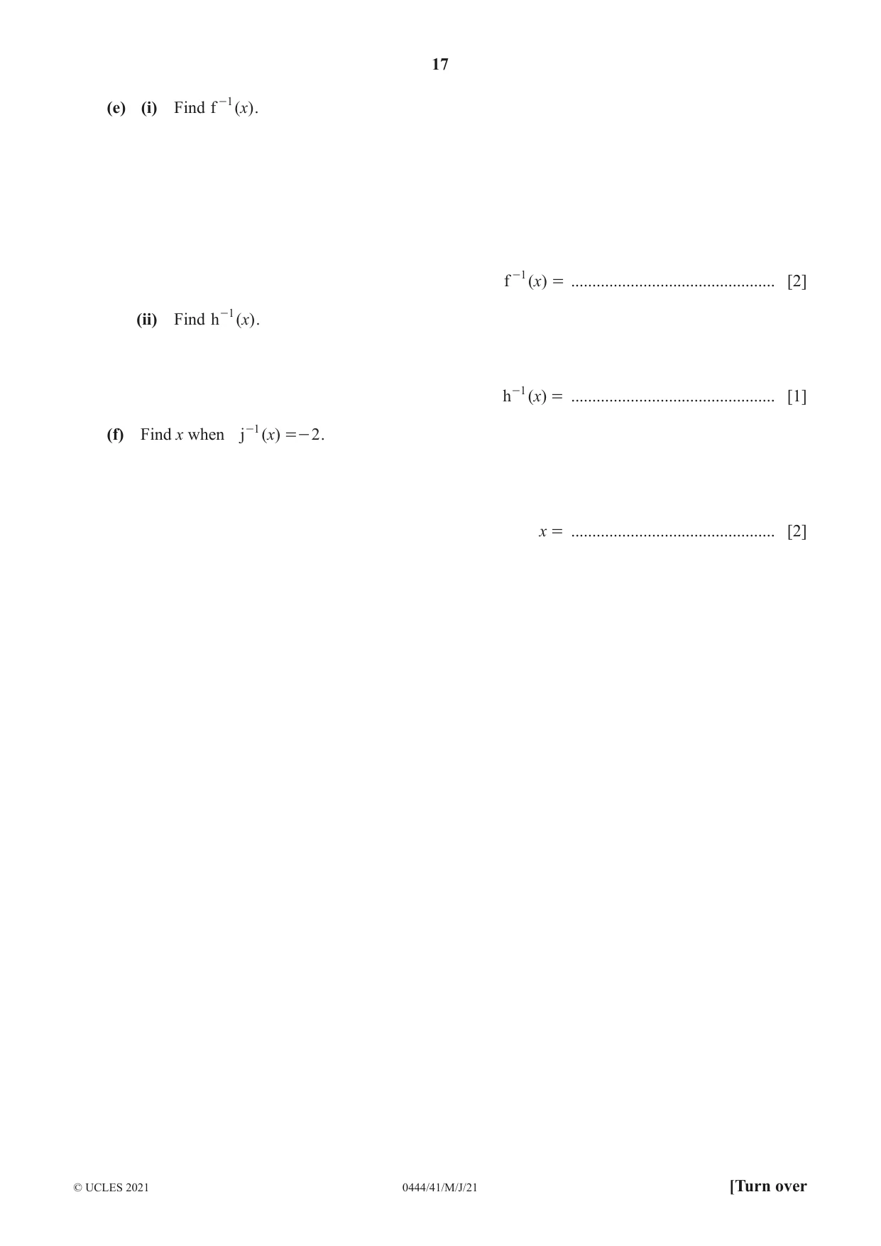 Cambridge IGCSE Mathematics (US) 0444 2021 May/June Paper 4 · Variant 1 question paper, page 17 of 20
