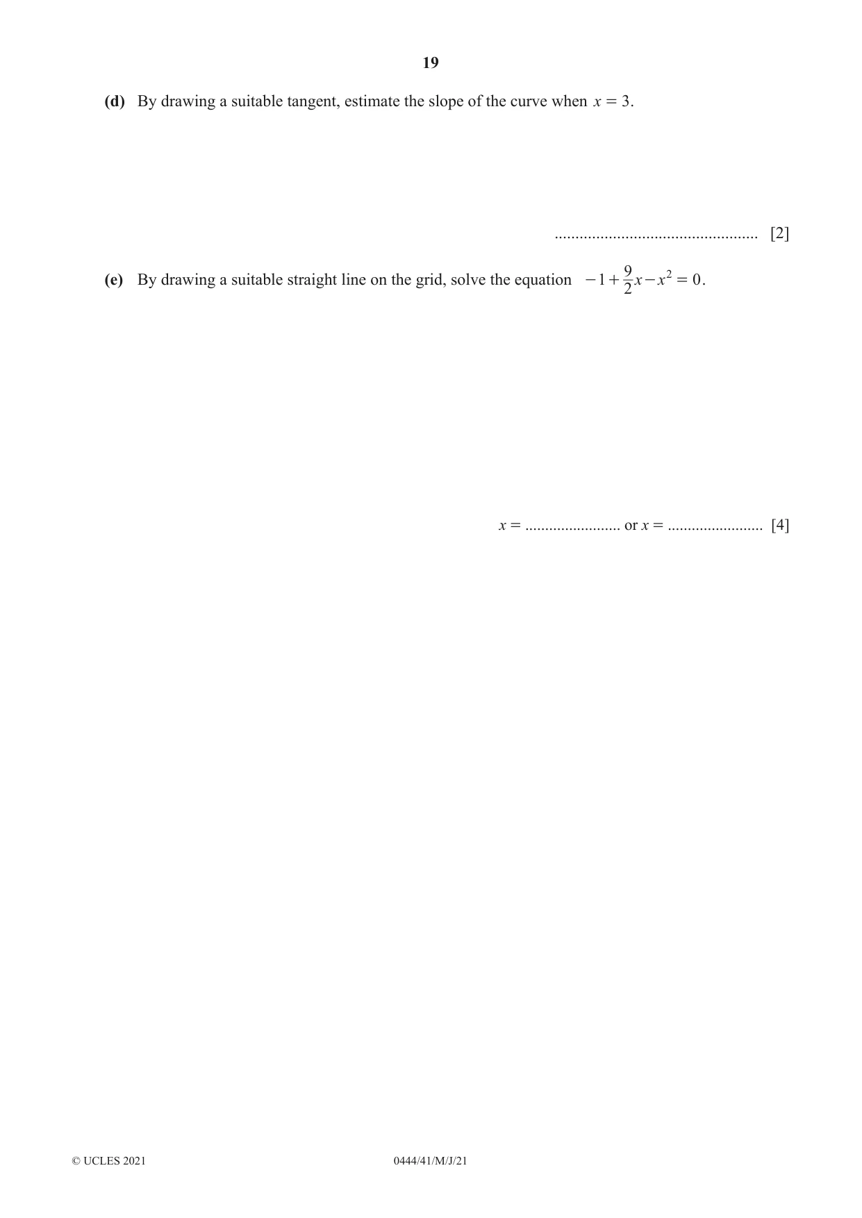 Cambridge IGCSE Mathematics (US) 0444 2021 May/June Paper 4 · Variant 1 question paper, page 19 of 20