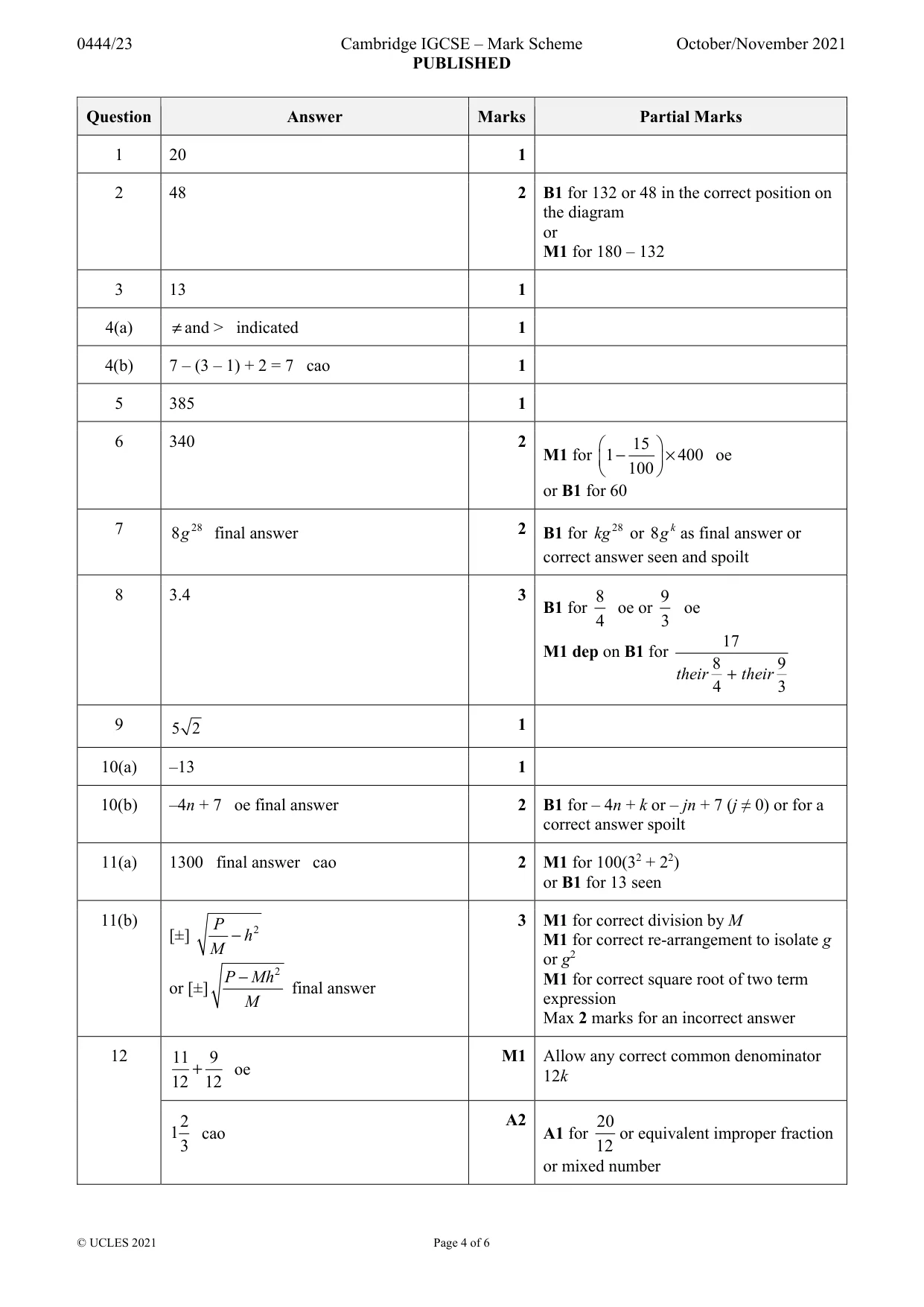 Mark scheme, page 4 of 6