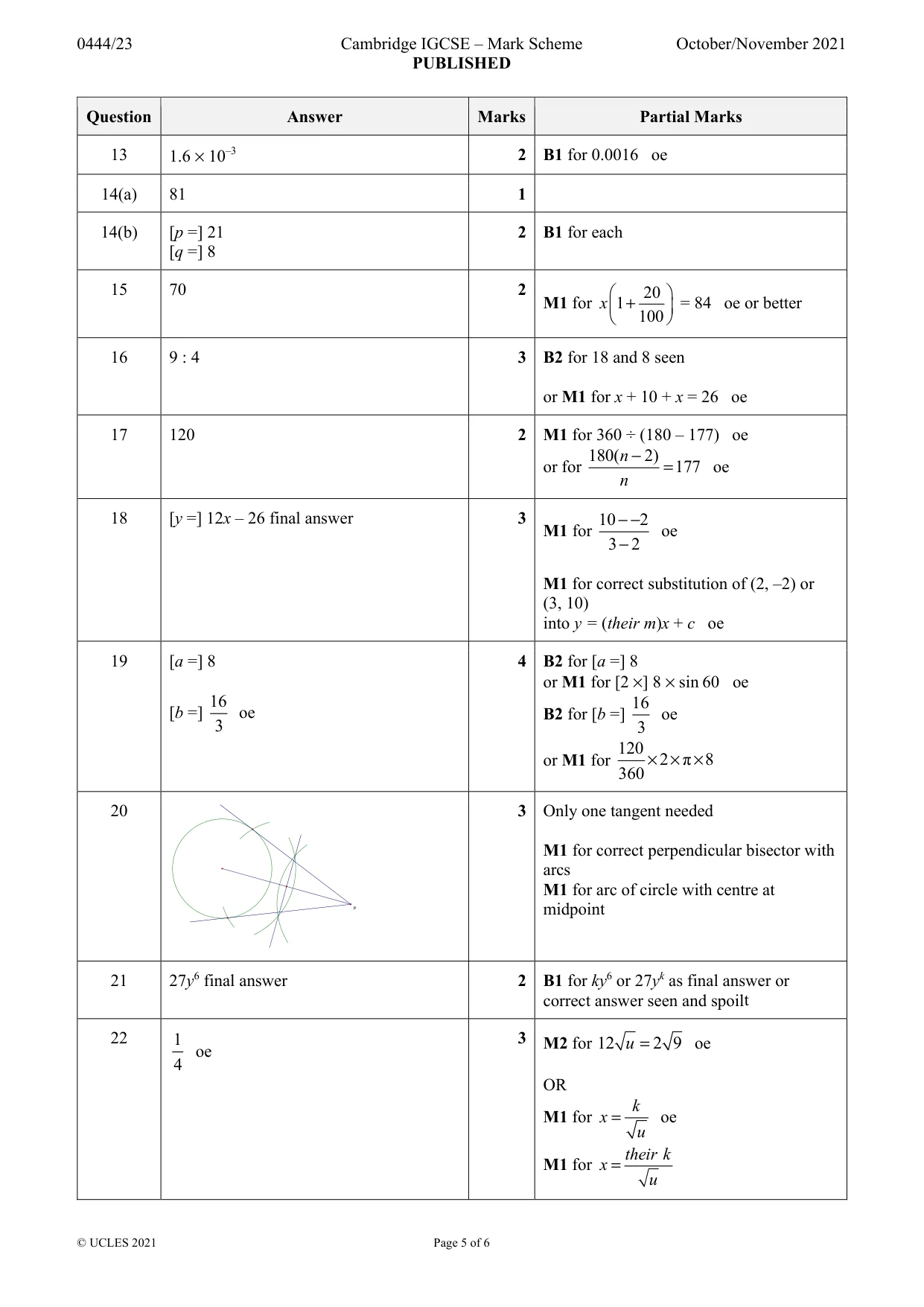Mark scheme, page 5 of 6
