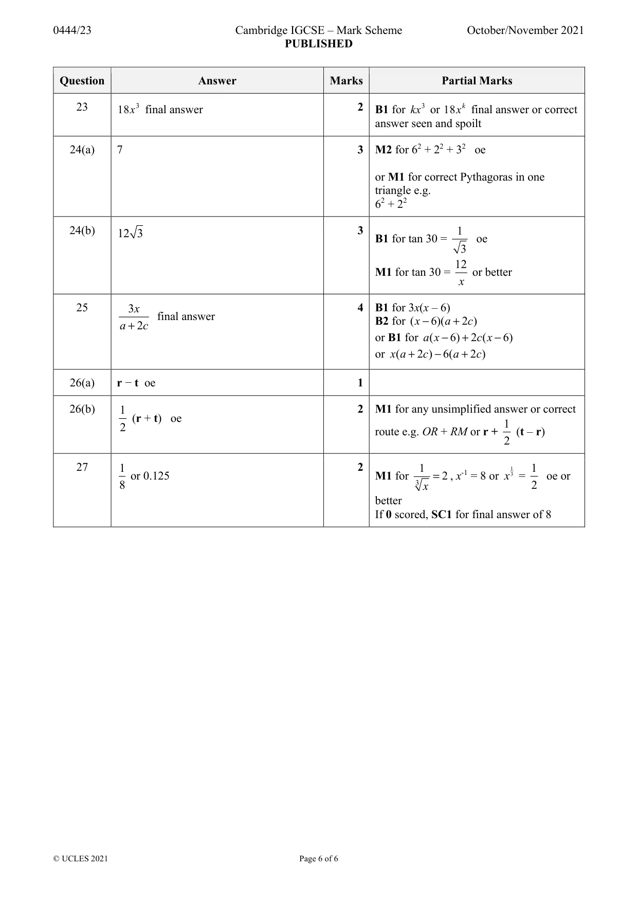 Mark scheme, page 6 of 6