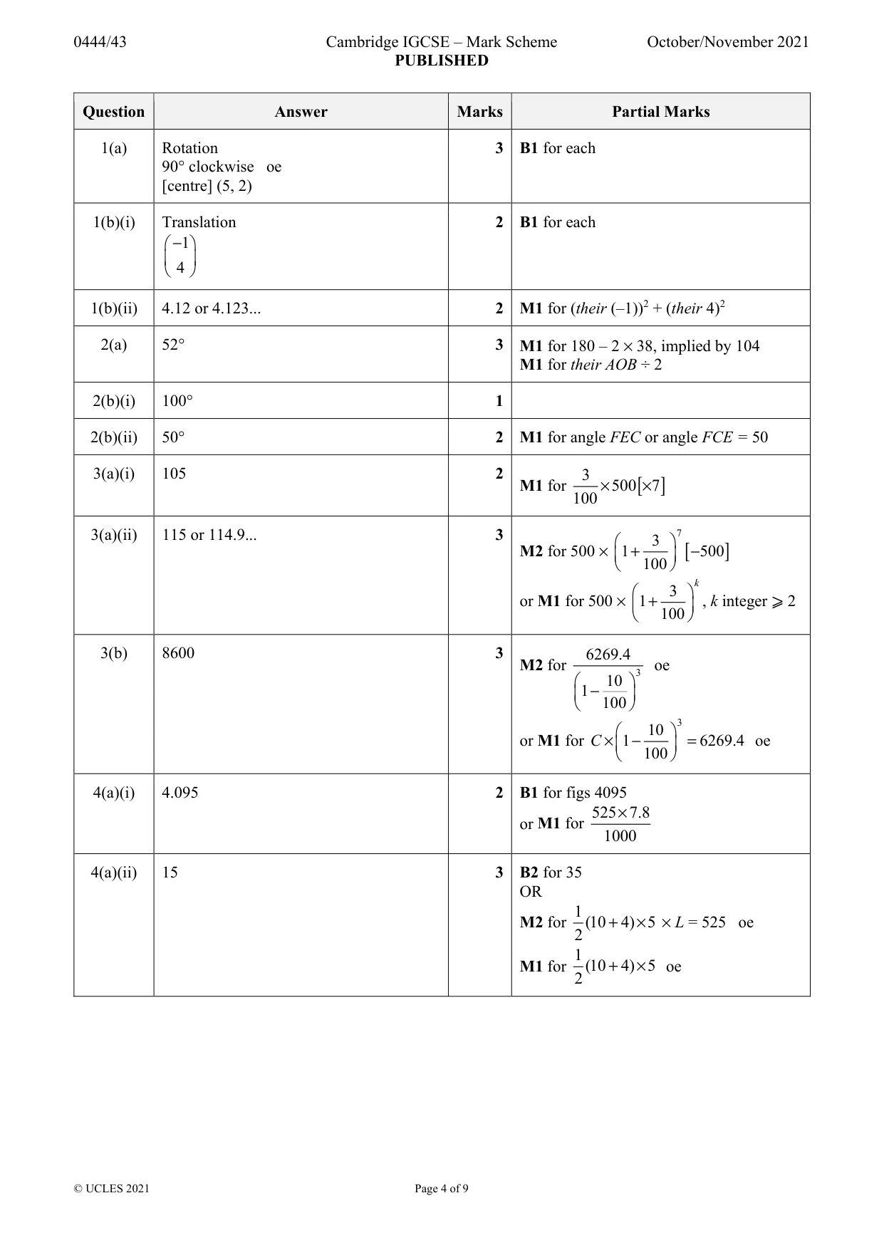 Mark scheme, page 4 of 9