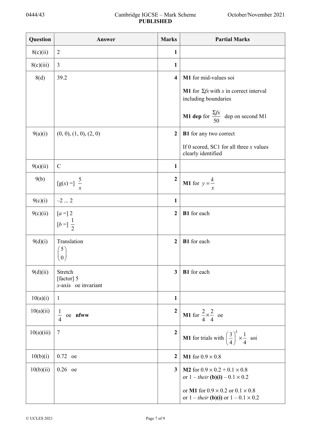 Mark scheme, page 7 of 9