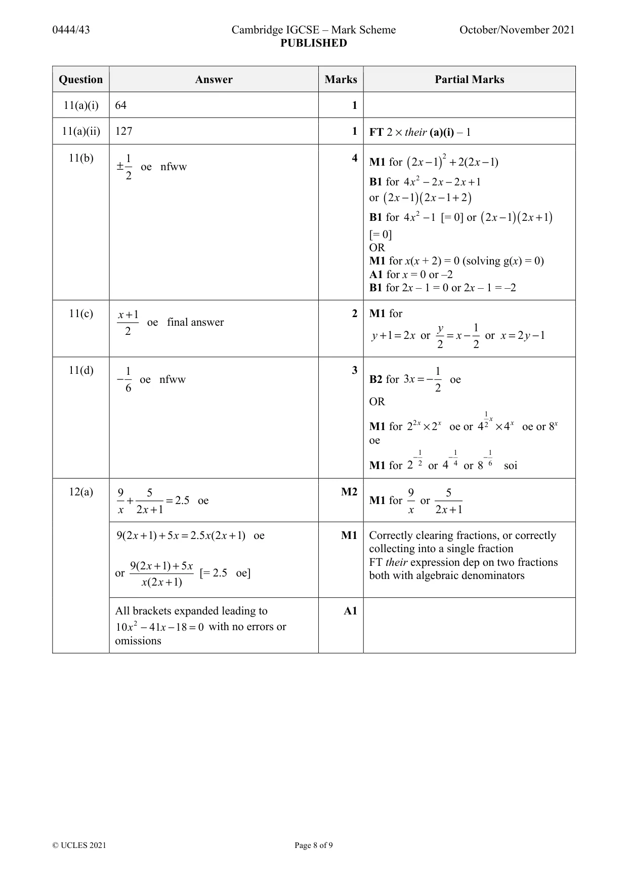 Mark scheme, page 8 of 9
