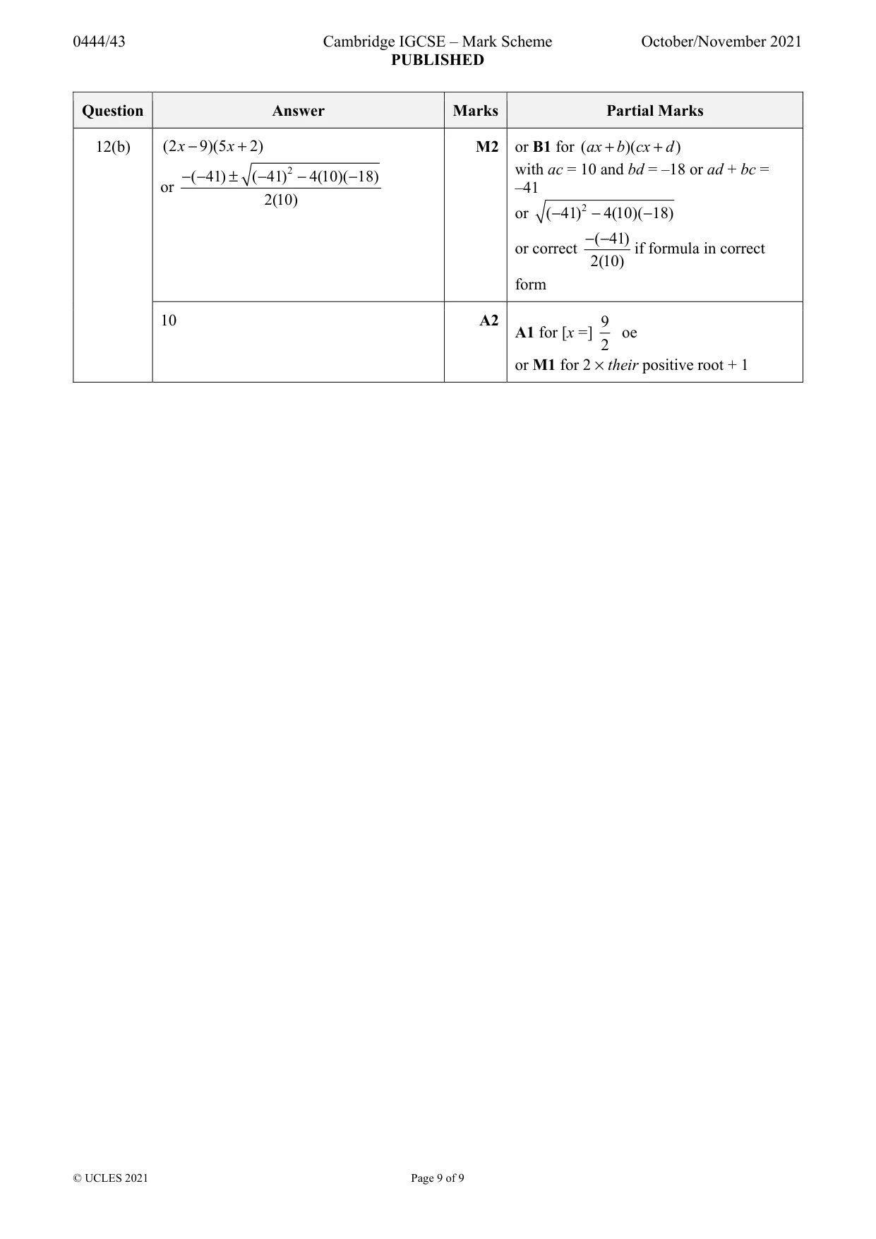 Mark scheme, page 9 of 9