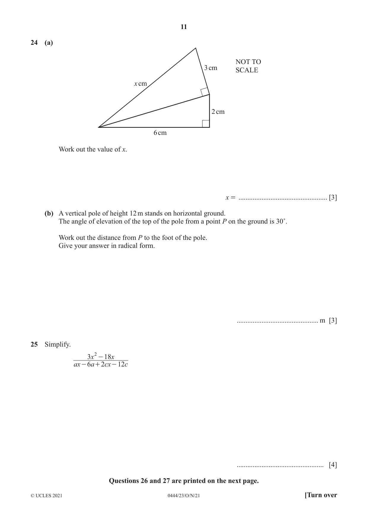Cambridge IGCSE Mathematics (US) 0444 2021 Oct/Nov Paper 2 · Variant 3 question paper, page 11 of 12