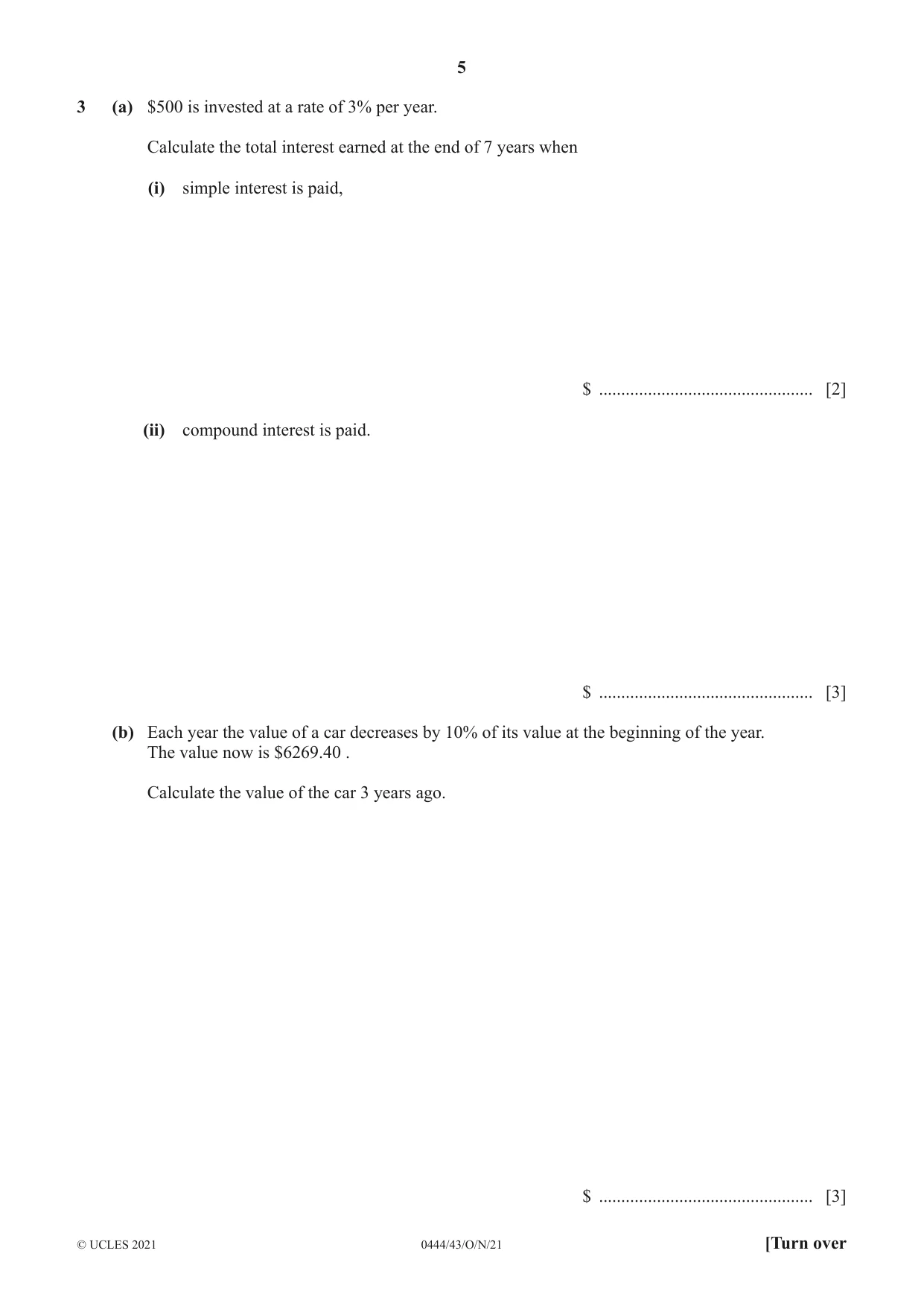 Cambridge IGCSE Mathematics (US) 0444 2021 Oct/Nov Paper 4 · Variant 3 question paper, page 5 of 20