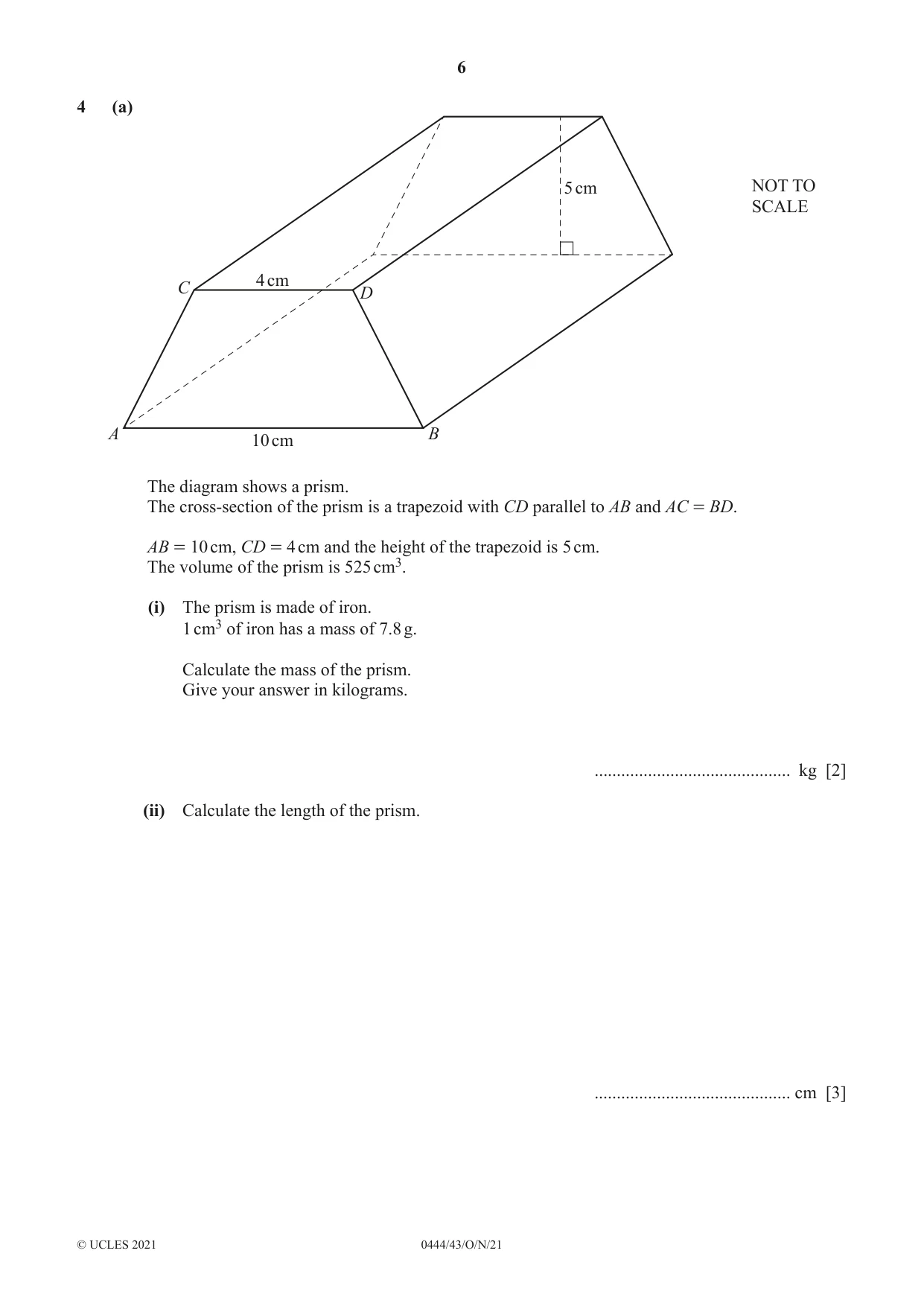 Cambridge IGCSE Mathematics (US) 0444 2021 Oct/Nov Paper 4 · Variant 3 question paper, page 6 of 20