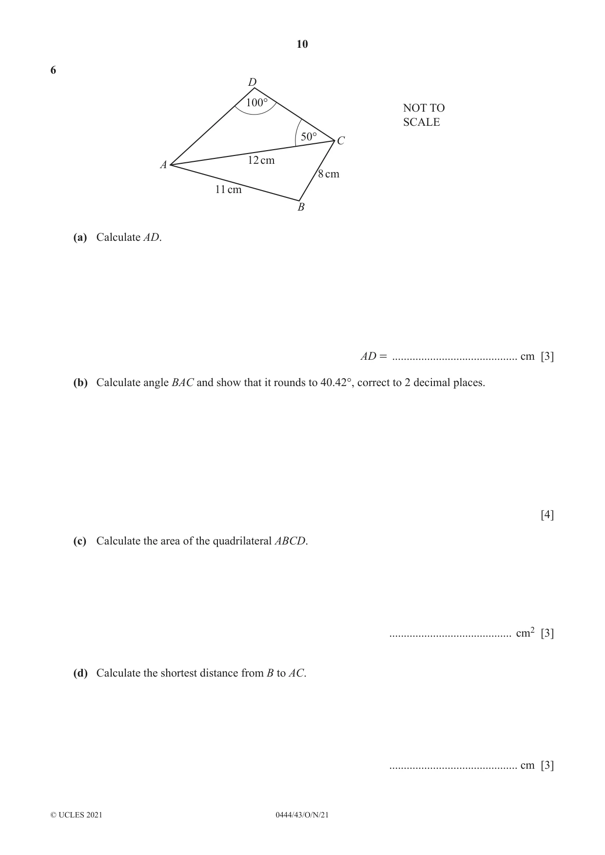 Cambridge IGCSE Mathematics (US) 0444 2021 Oct/Nov Paper 4 · Variant 3 question paper, page 10 of 20