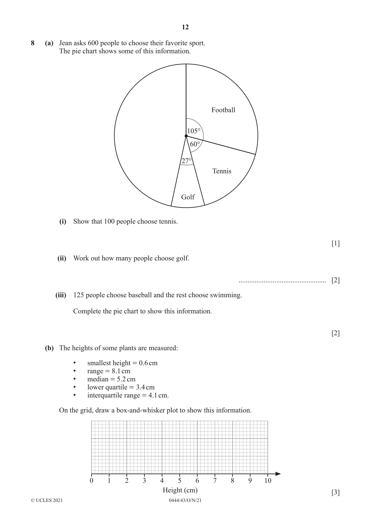Cambridge IGCSE Mathematics (US) 0444 2021 Oct/Nov Paper 4 · Variant 3 question paper, page 12 of 20