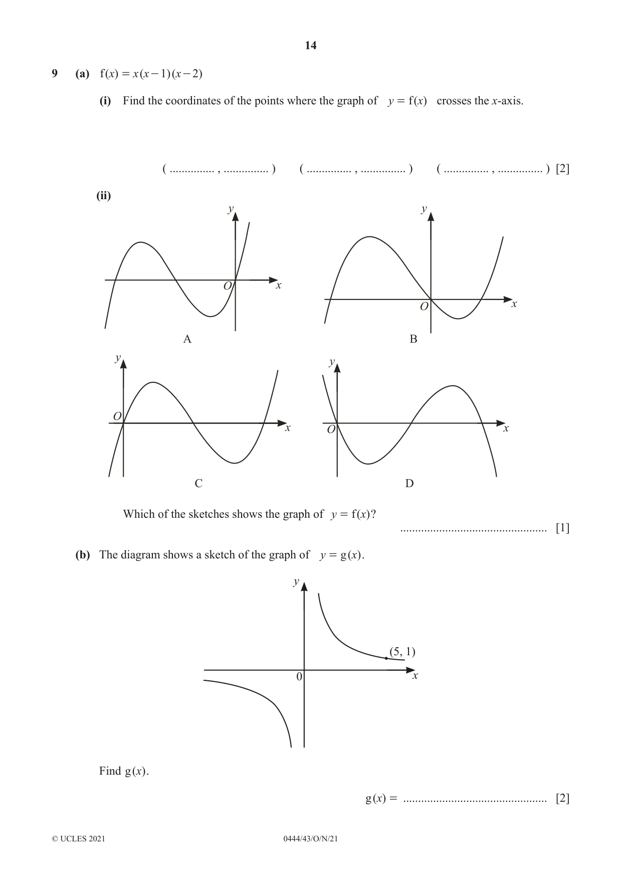 Cambridge IGCSE Mathematics (US) 0444 2021 Oct/Nov Paper 4 · Variant 3 question paper, page 14 of 20