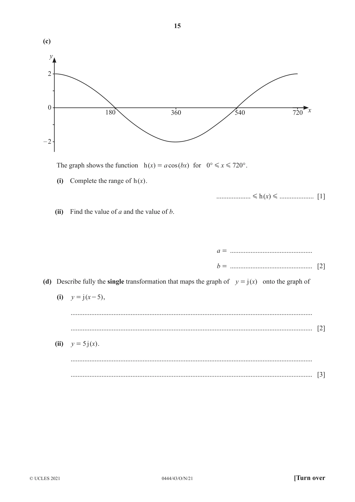 Cambridge IGCSE Mathematics (US) 0444 2021 Oct/Nov Paper 4 · Variant 3 question paper, page 15 of 20