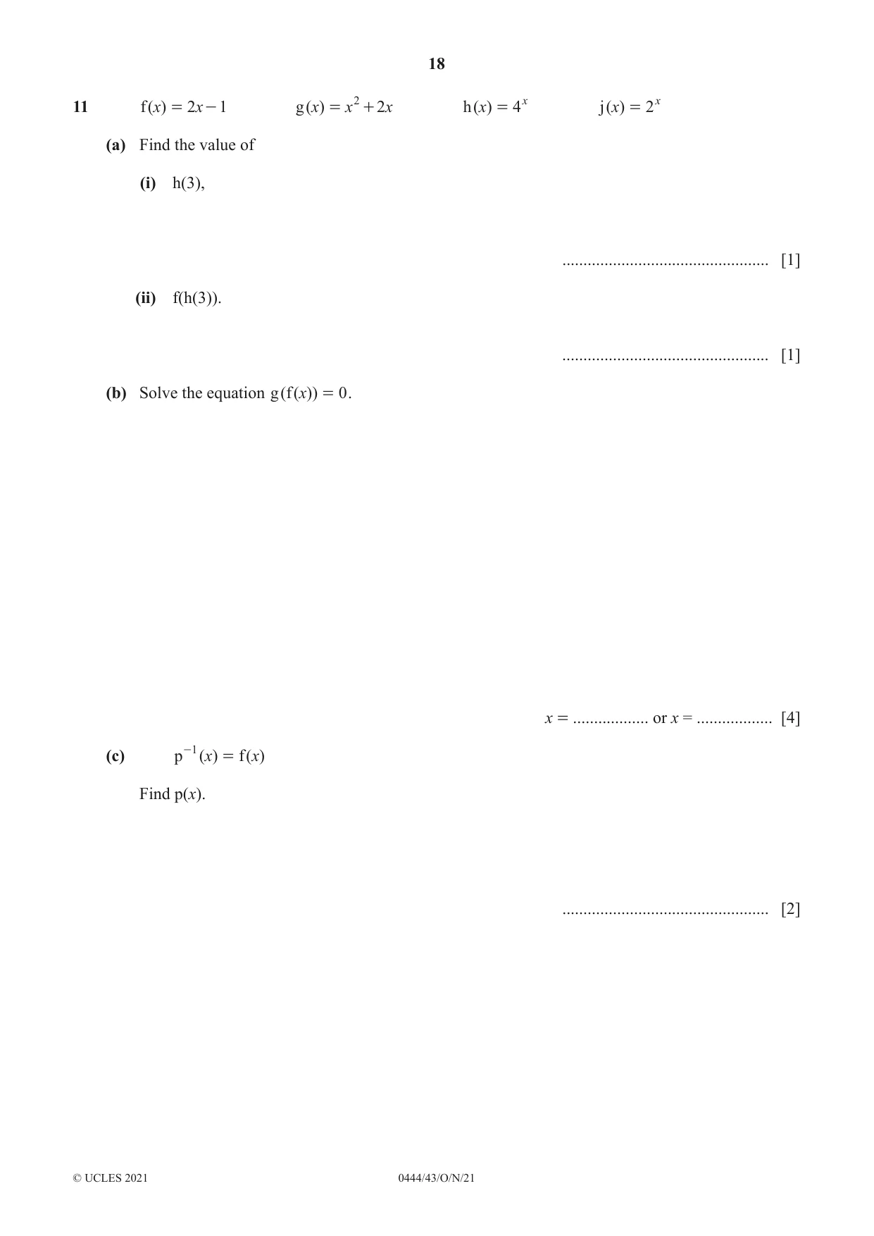 Cambridge IGCSE Mathematics (US) 0444 2021 Oct/Nov Paper 4 · Variant 3 question paper, page 18 of 20