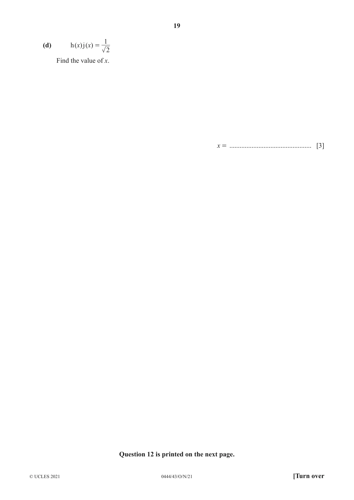 Cambridge IGCSE Mathematics (US) 0444 2021 Oct/Nov Paper 4 · Variant 3 question paper, page 19 of 20