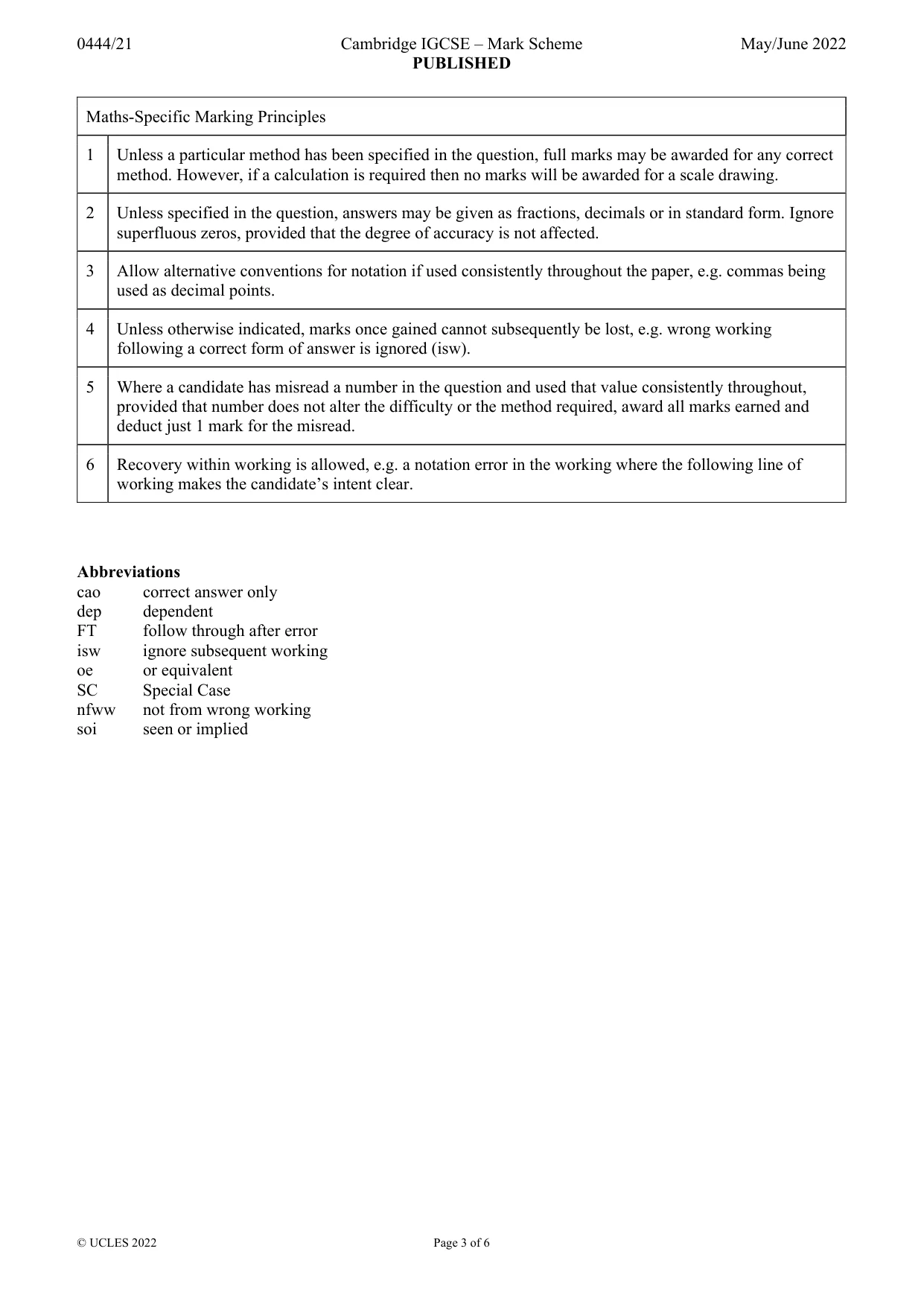 Mark scheme, page 3 of 6