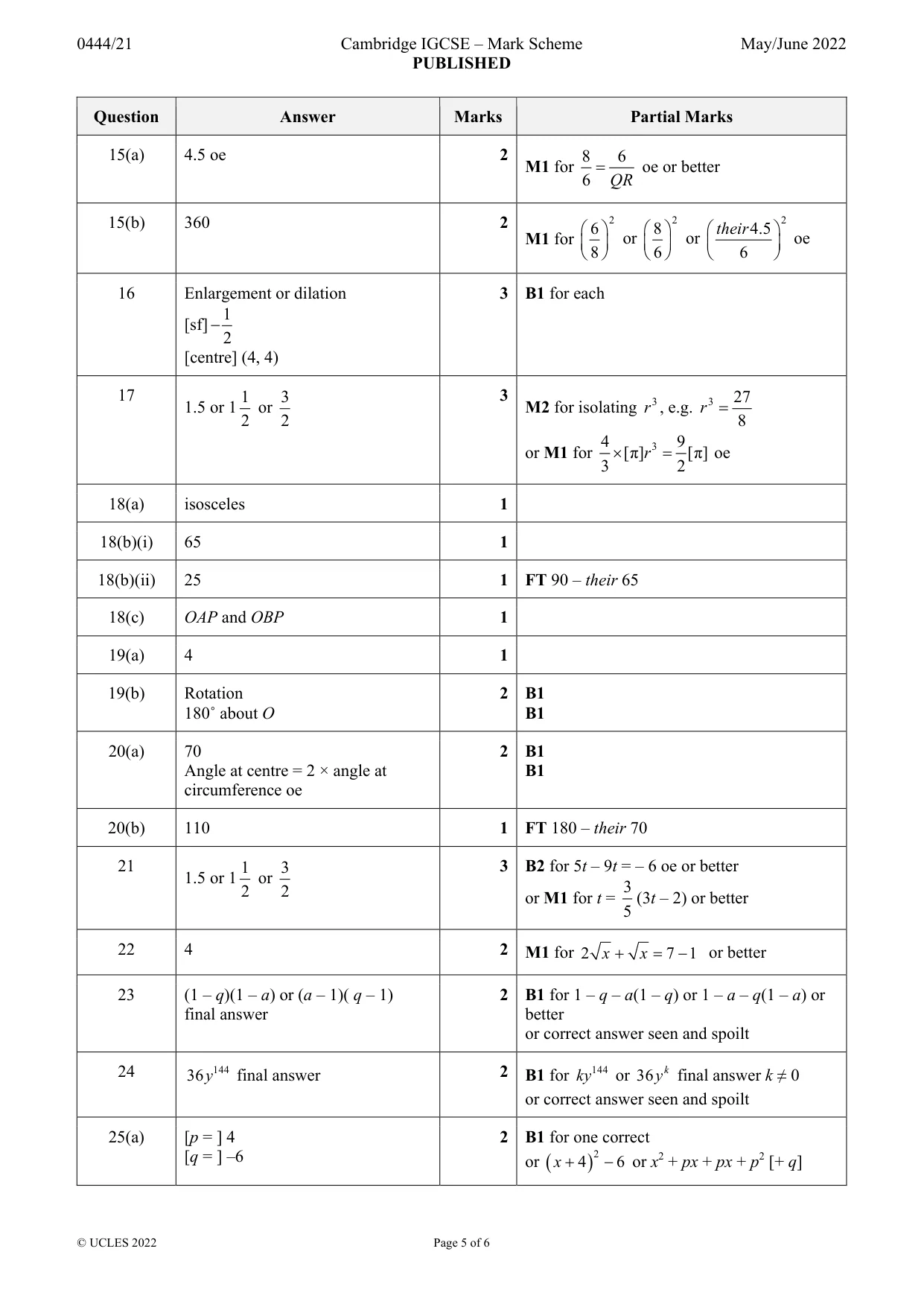 Mark scheme, page 5 of 6