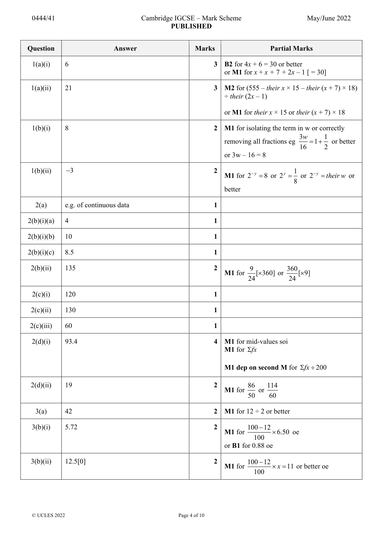 Mark scheme, page 4 of 10