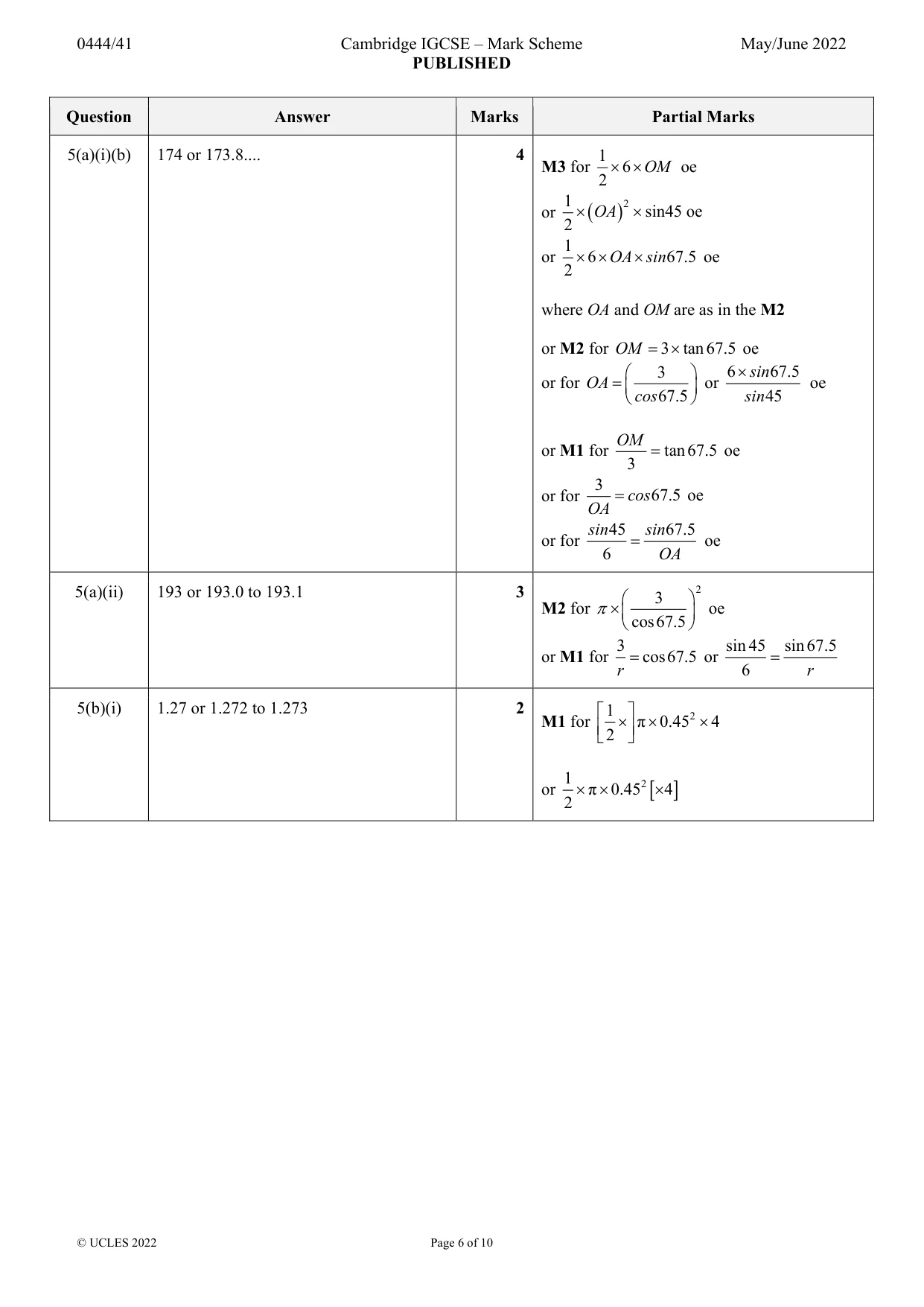 Mark scheme, page 6 of 10