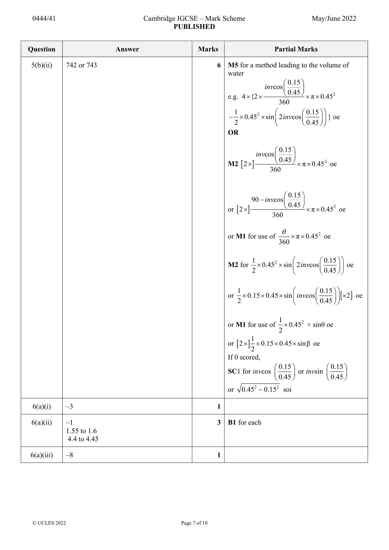 Mark scheme, page 7 of 10